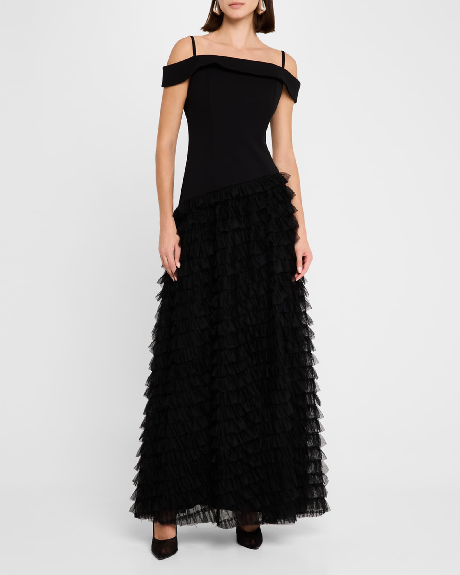 Aidan Mattox ColdShoulder Ruffle Tulle Ballgown Neiman Marcus