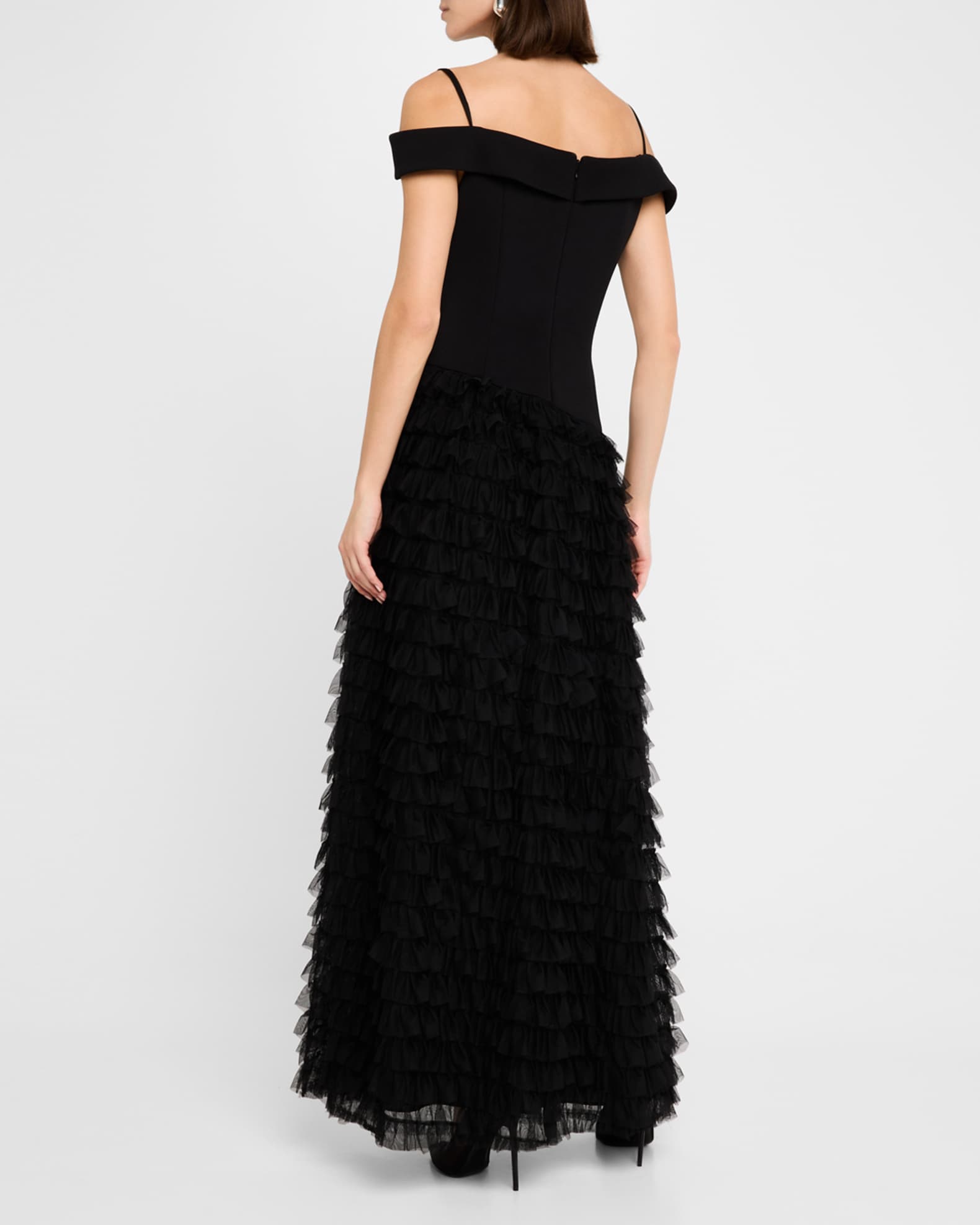 Aidan Mattox Cold Shoulder Ruffle Tulle Ballgown Neiman Marcus