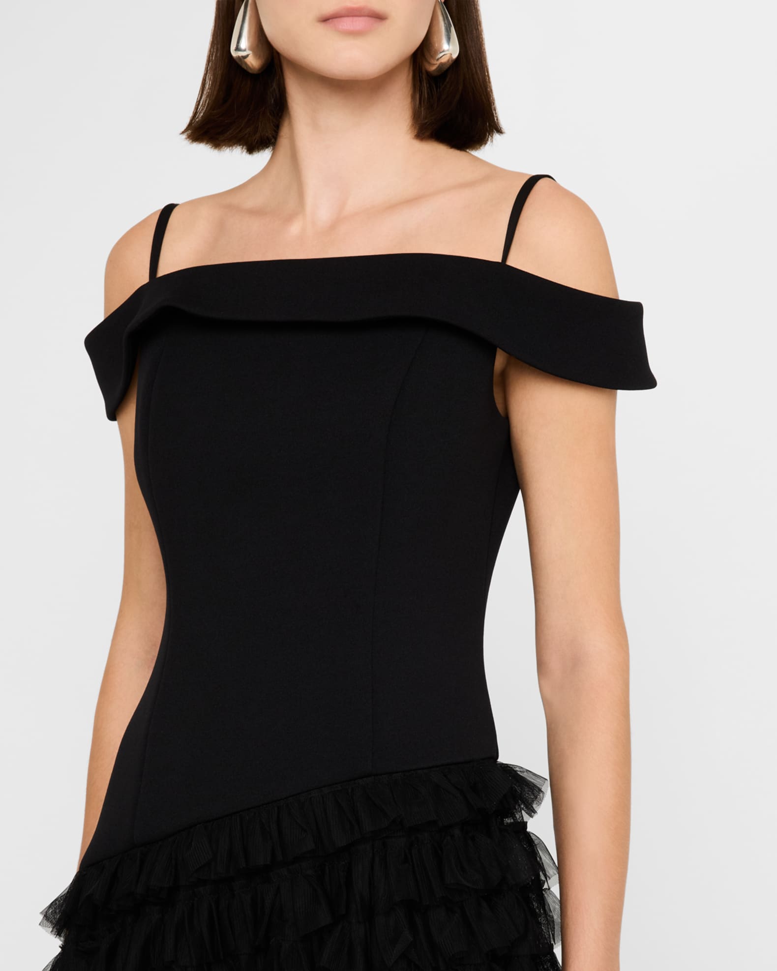 Aidan Mattox ColdShoulder Ruffle Tulle Ballgown Neiman Marcus