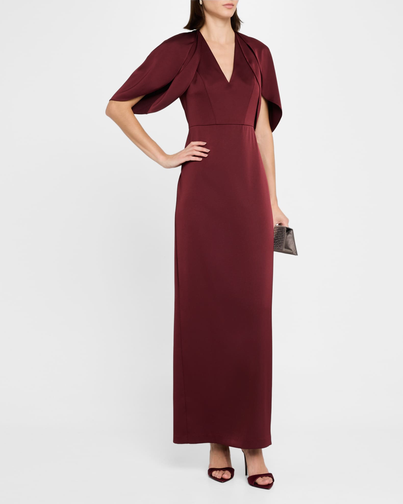 Aidan Mattox Tulip Sleeve Crepe Back Satin Column Gown Neiman Marcus