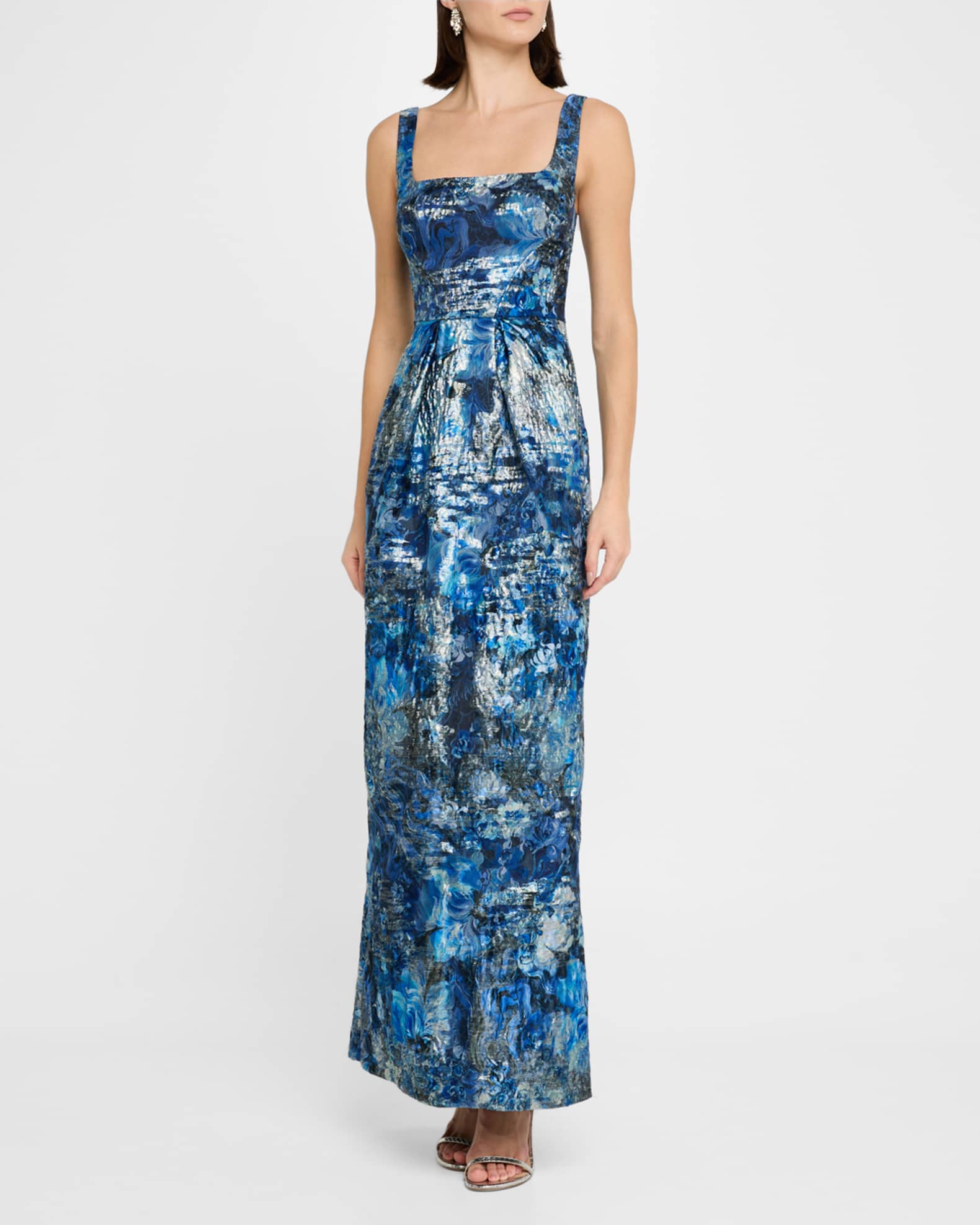 Aidan Mattox SquareNeck Jacquard Column Gown Neiman Marcus