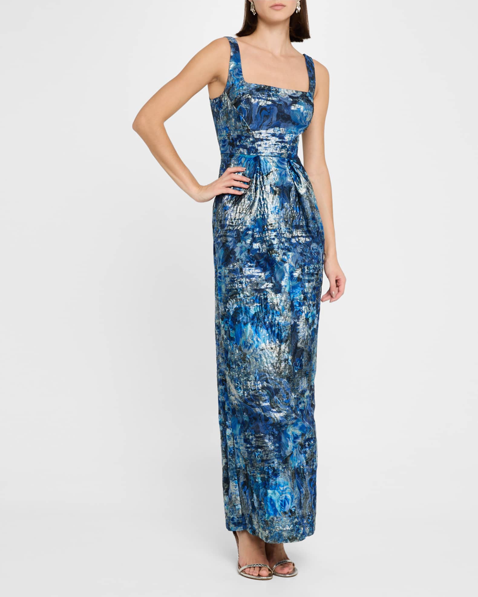 Aidan Mattox SquareNeck Jacquard Column Gown Neiman Marcus