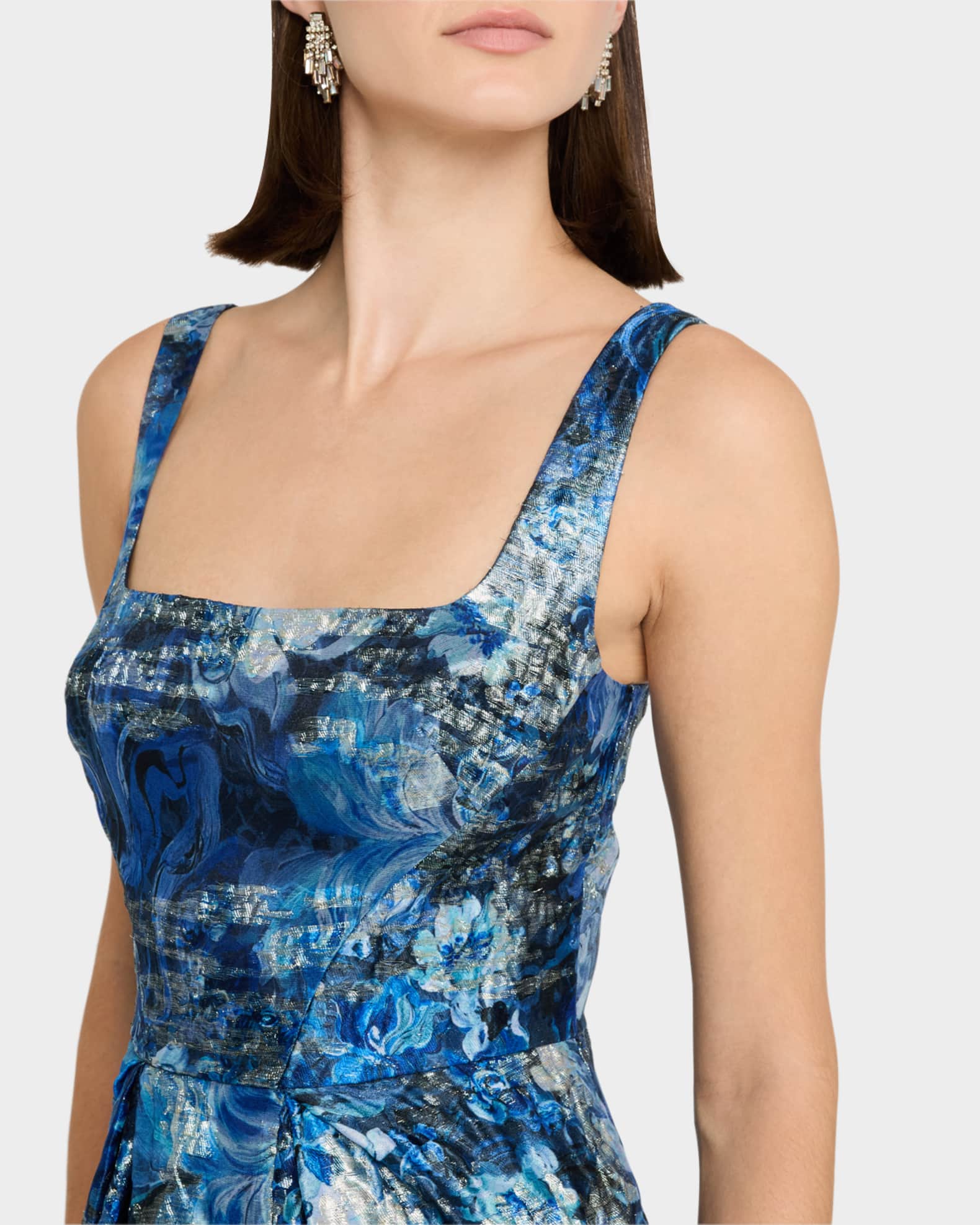 Aidan Mattox SquareNeck Jacquard Column Gown Neiman Marcus