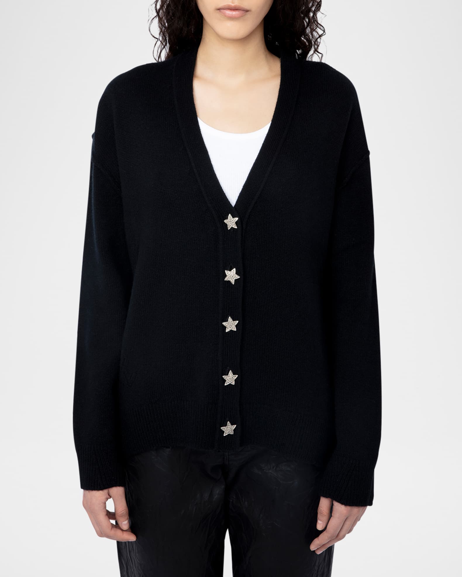 Zadig & Voltaire Mirka Crystal Star-Buttons V-Neck Cashmere