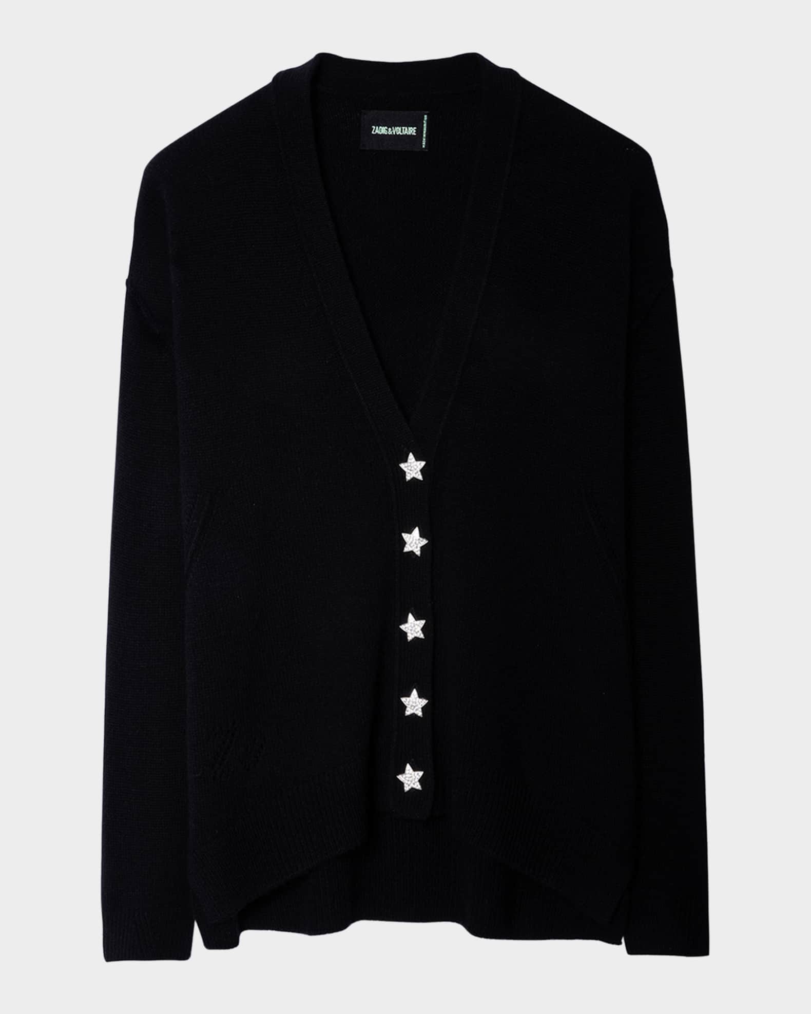 Zadig & Voltaire Mirka Crystal Star-Buttons V-Neck Cashmere