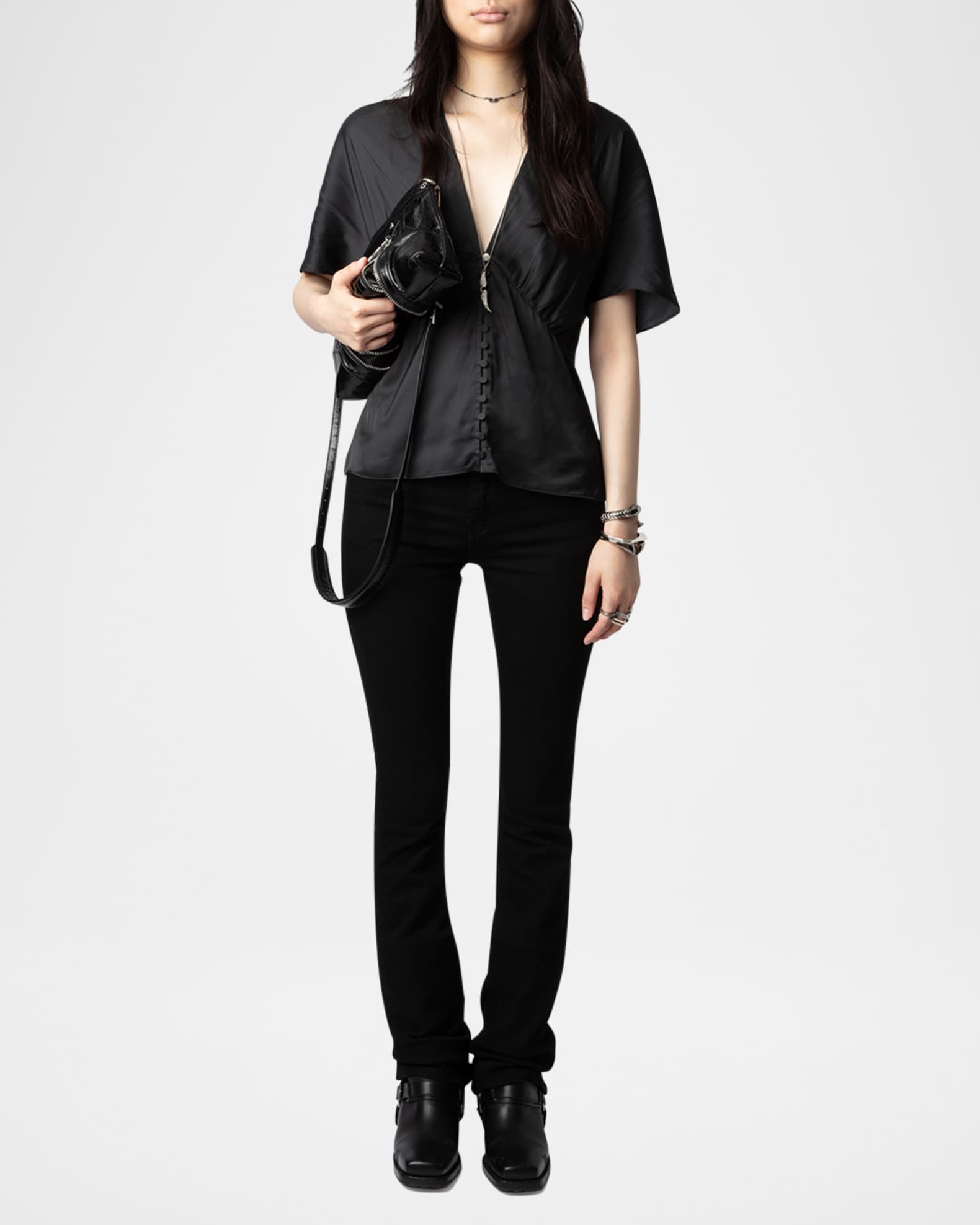Zadig & Voltaire Thodri Satin ButtonFront Blouse Neiman Marcus