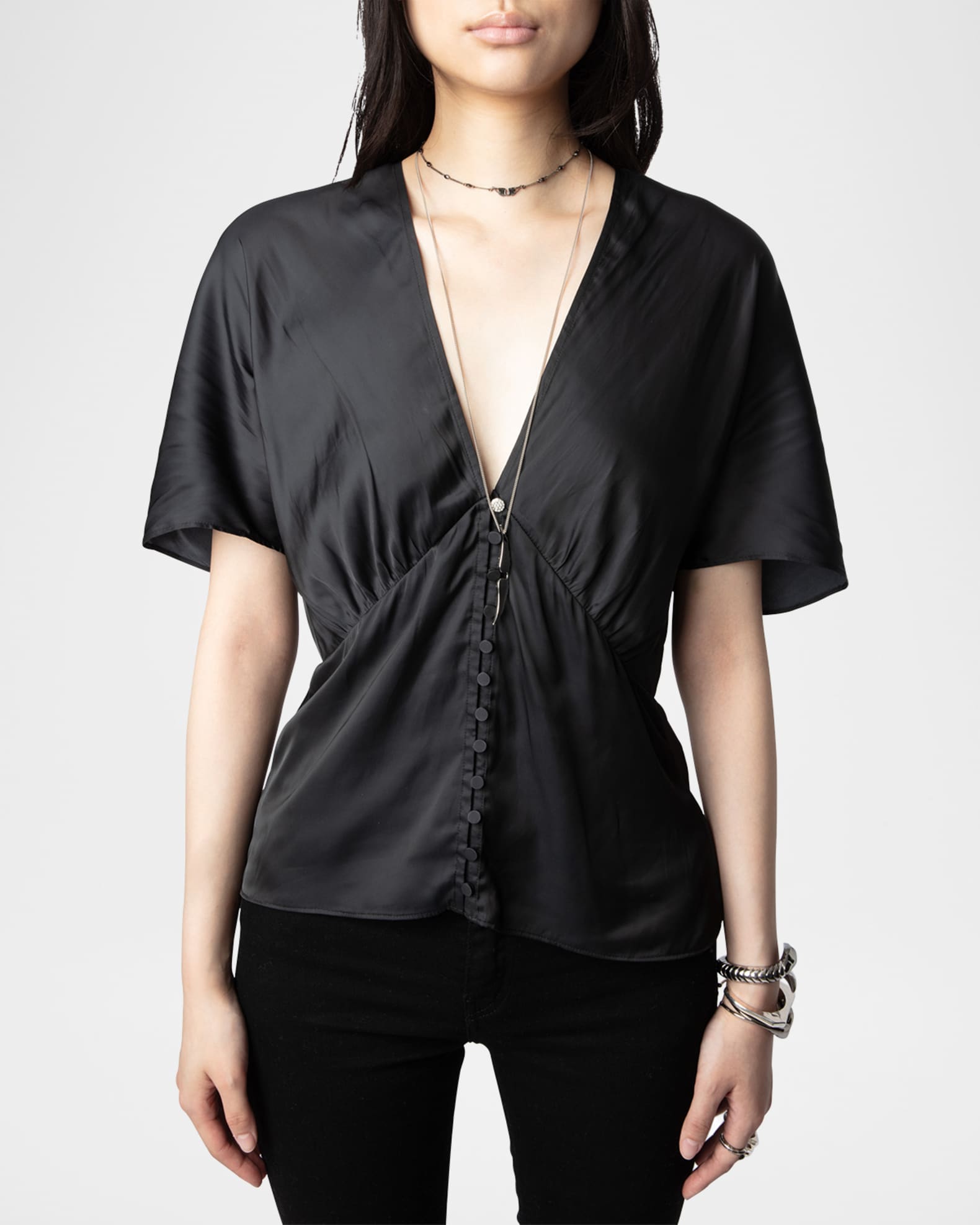 Zadig & Voltaire Thodri Satin ButtonFront Blouse Neiman Marcus