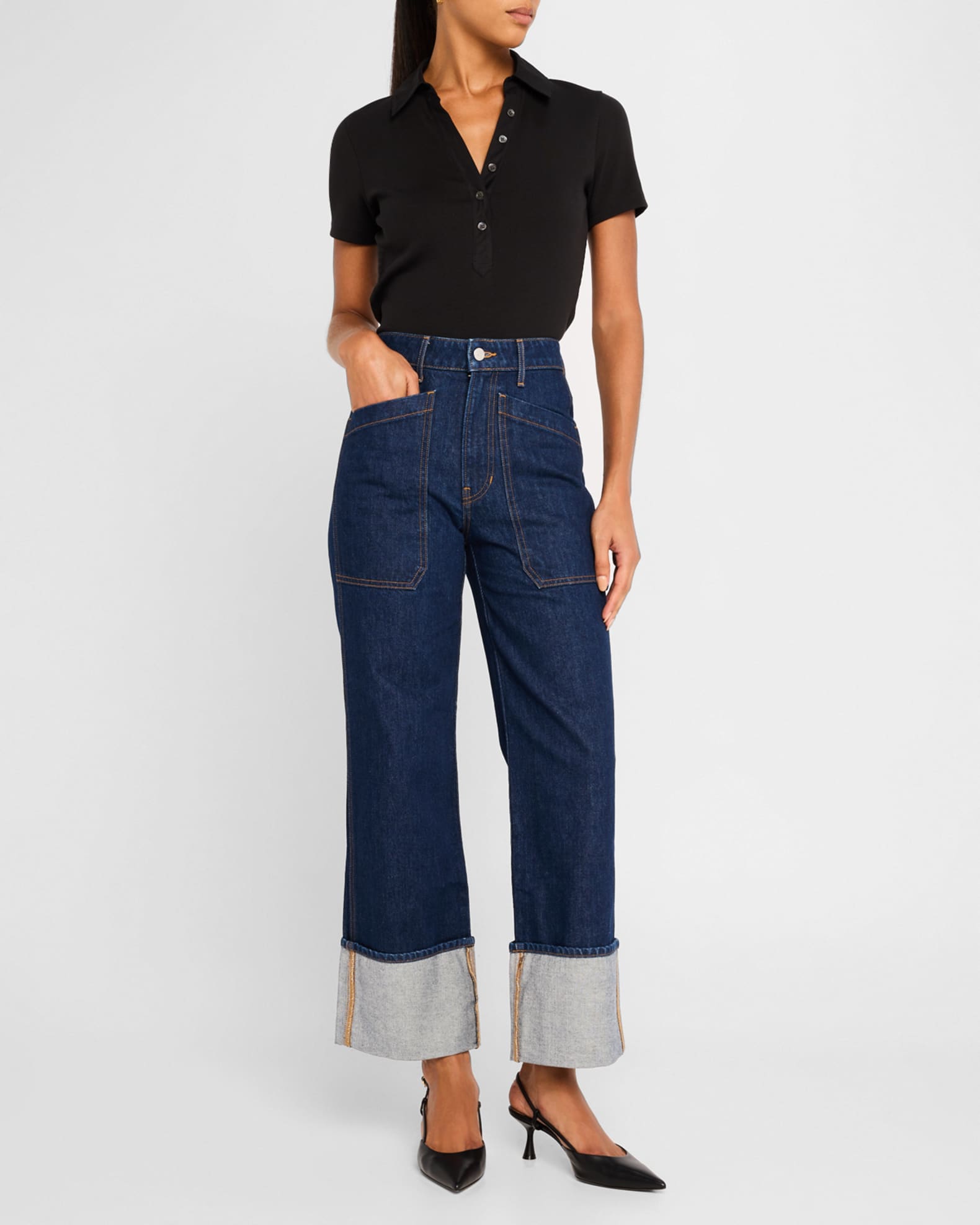 Dylan High-Rise Straight Cuffed Jeans 1