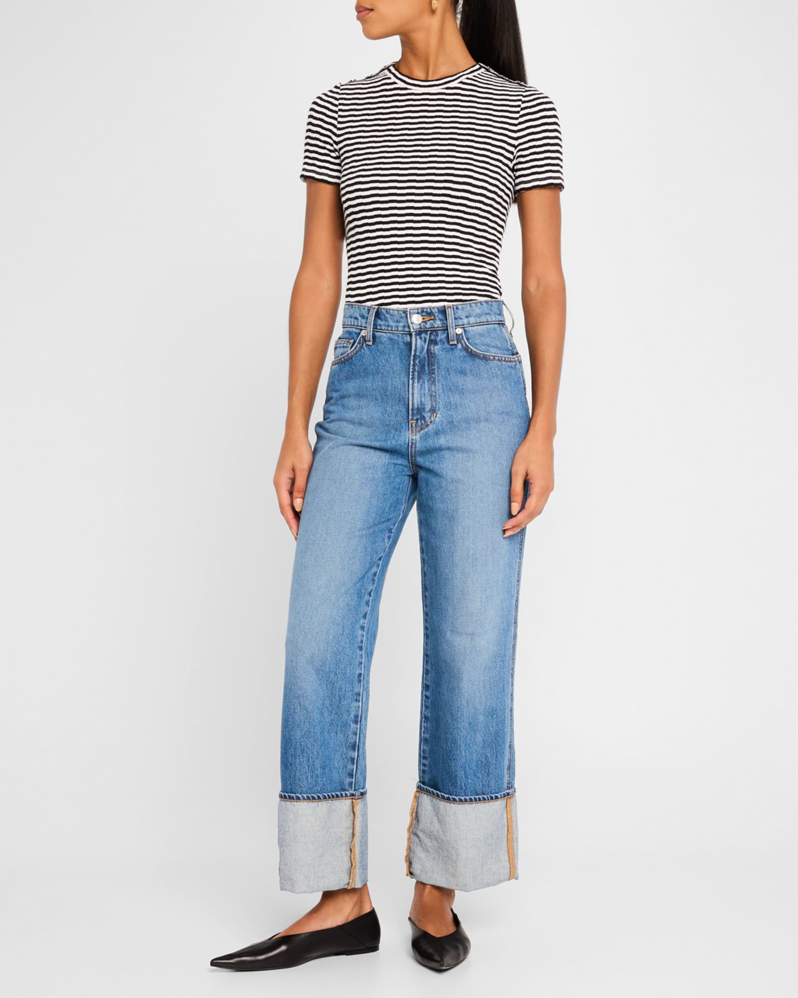 Draya Short-Sleeve Stripe Button Tee 1