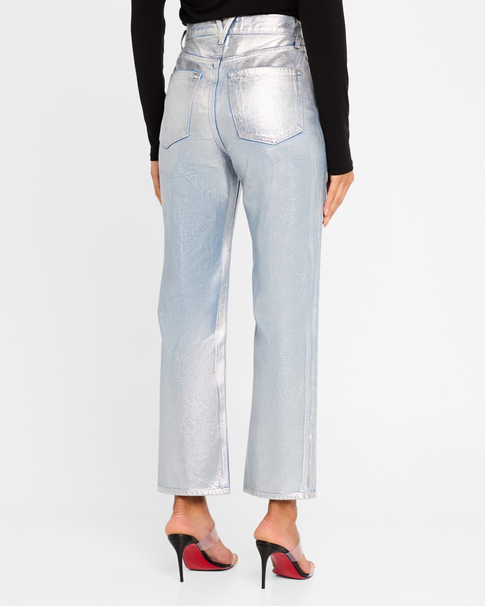 Veronica Beard Daniela HighRise Ankle Straight Metallic Jeans Neiman Marcus