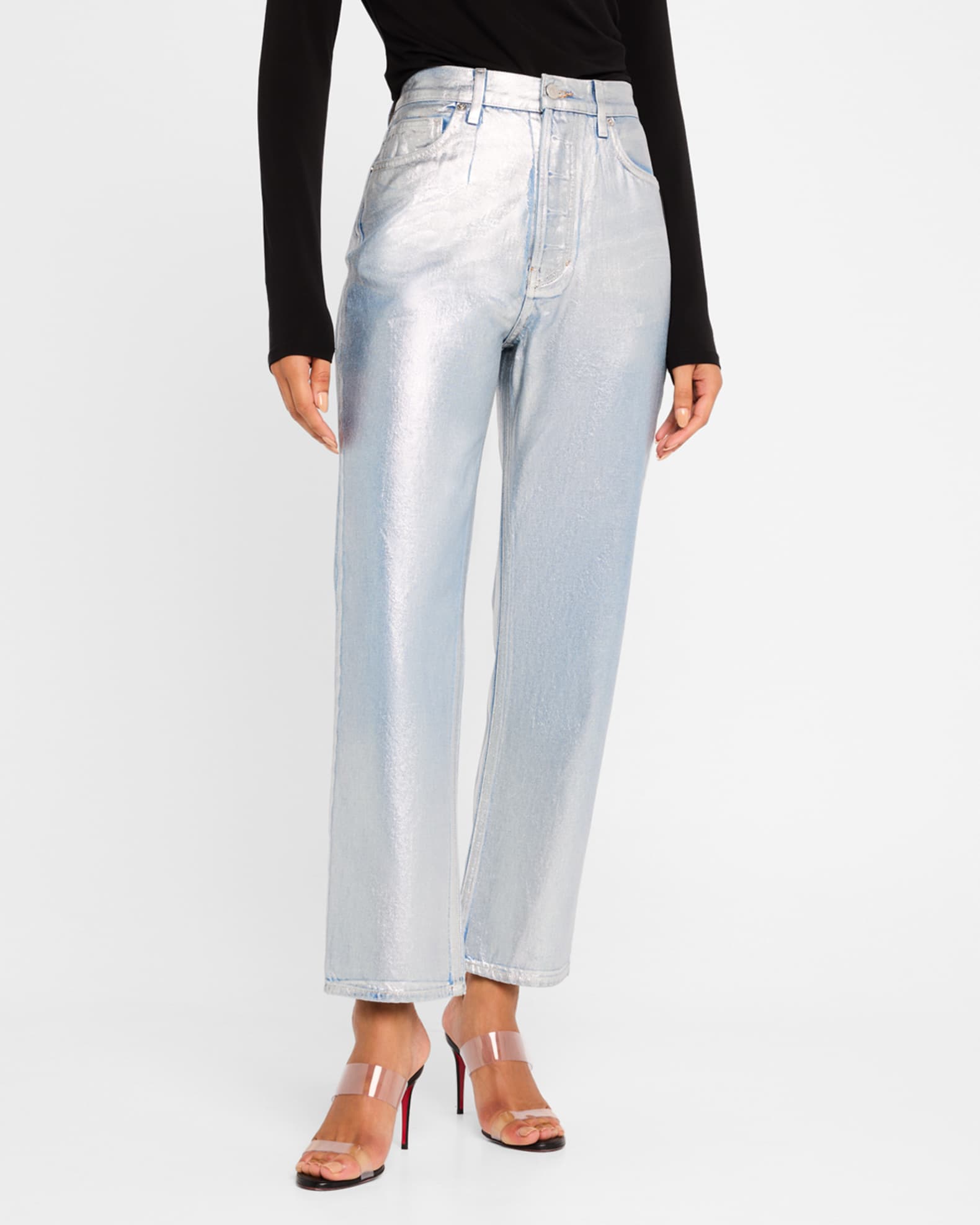 Veronica Beard Daniela High-Rise Ankle Straight Metallic
