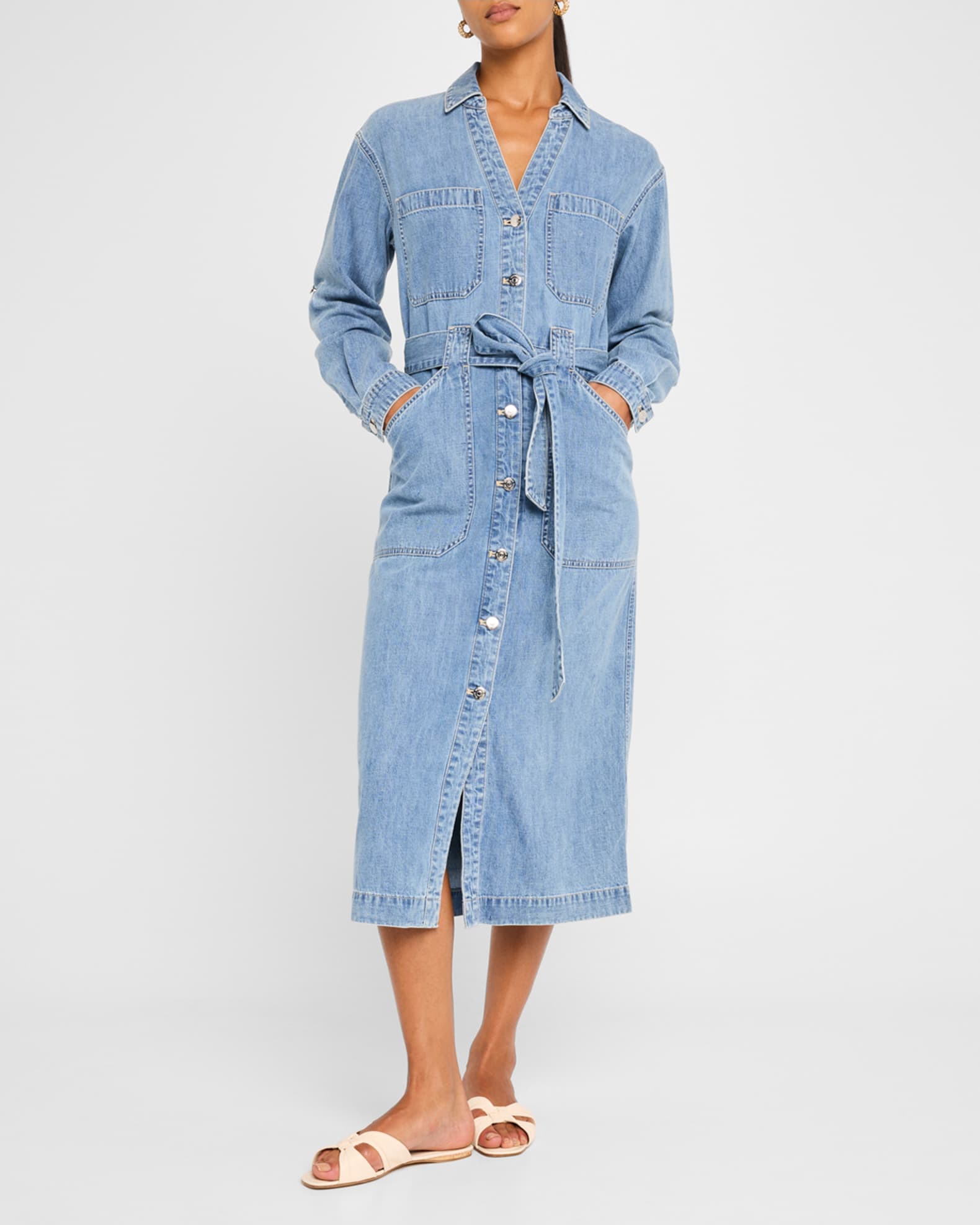 Veronica Beard Evelyn Belted Denim Shirtdress | Neiman Marcus