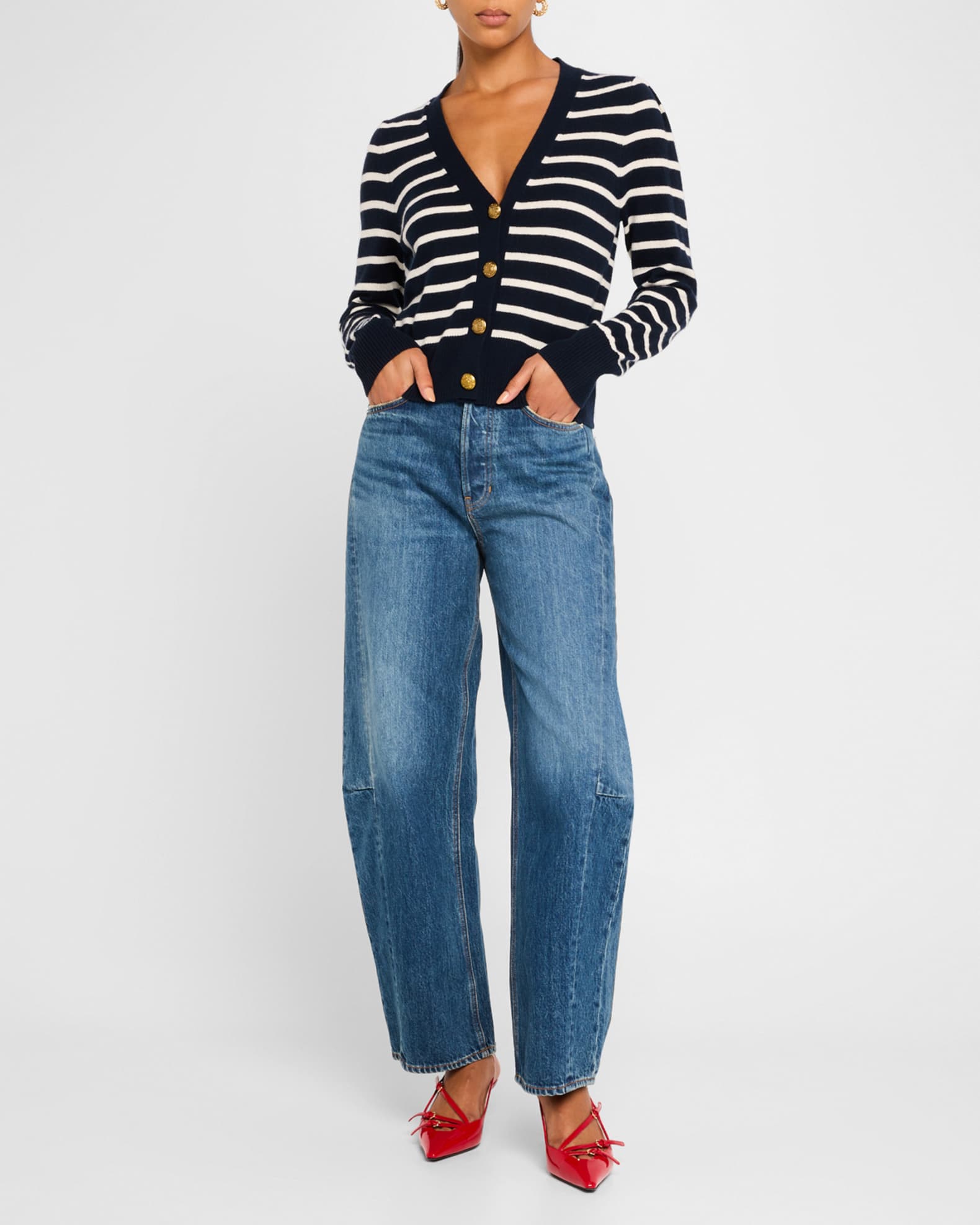 Veronica Beard Ryder High-Rise Barrel Jeans | Neiman Marcus