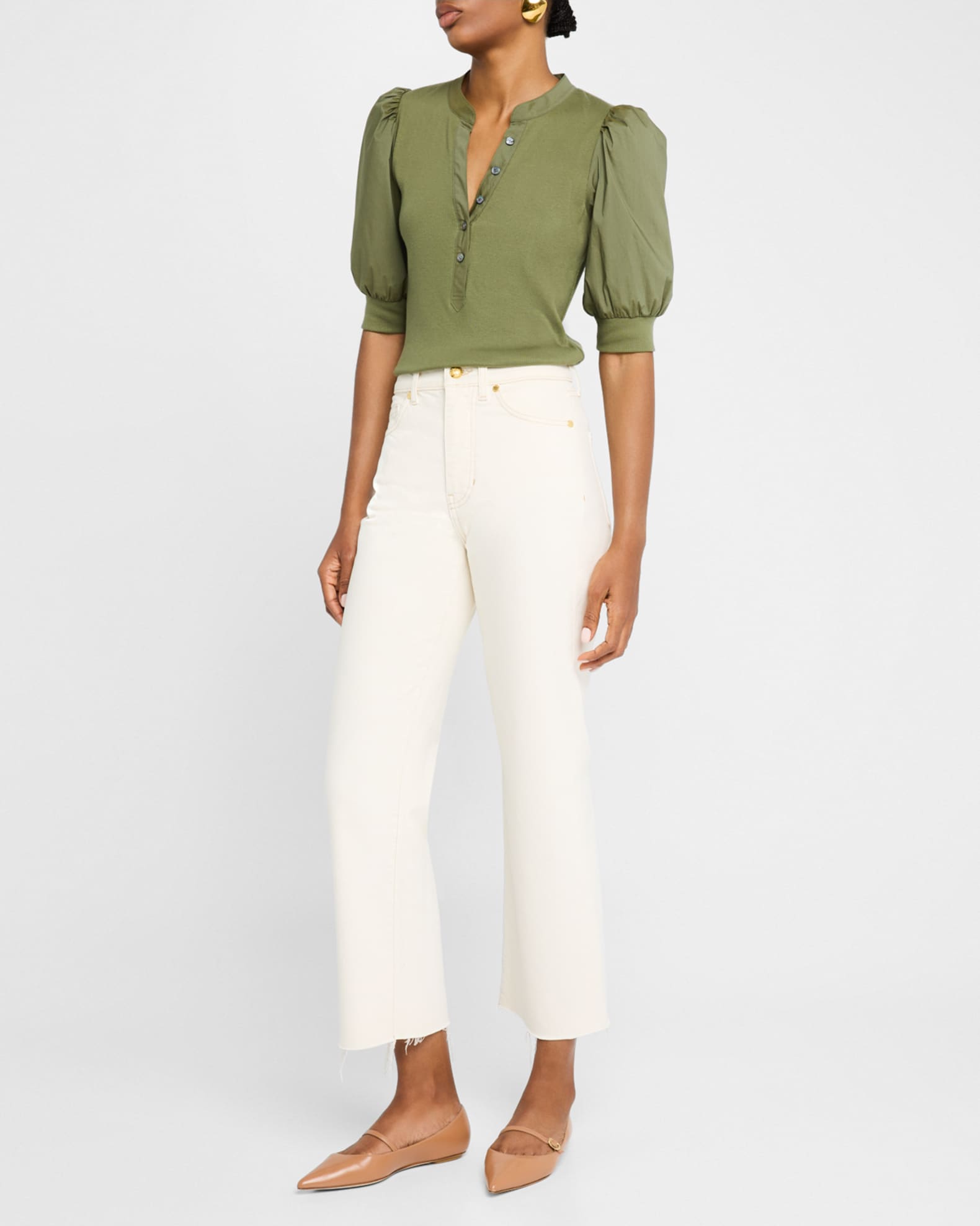 Coralee Puff Sleeve Button-Front Top 1