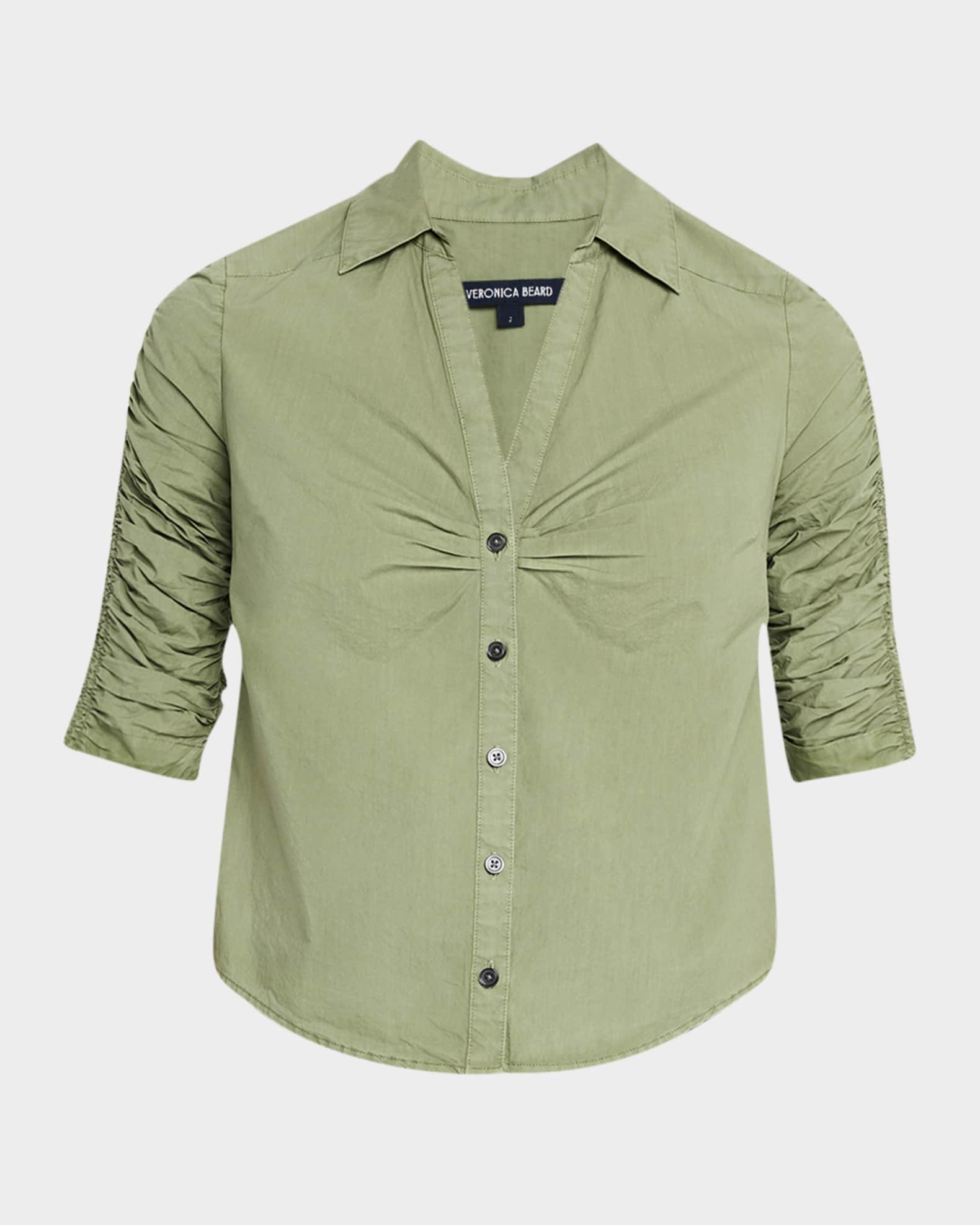 Porta Ruched-Sleeve Button-Front Shirt 0