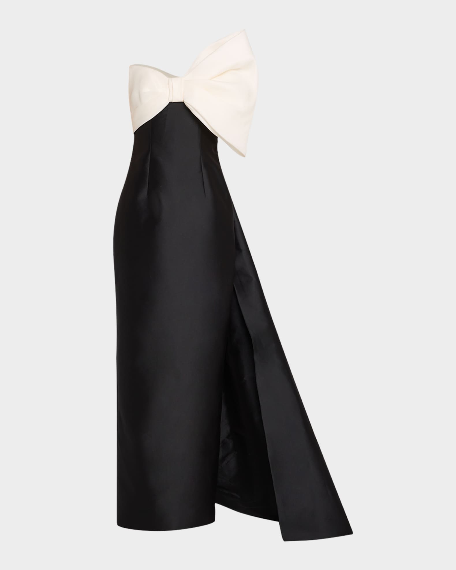 Asymmetric Draped Strapless Bow Column Gown