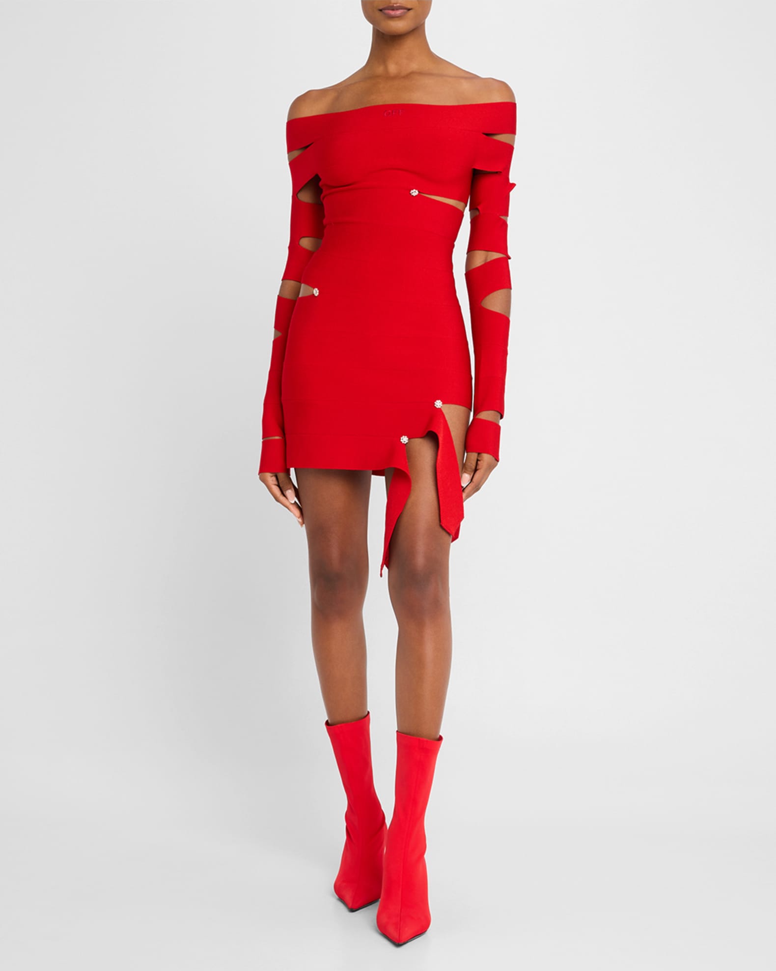 OffWhite OffTheShoulder Bandage Cutout Mini Dress Neiman Marcus