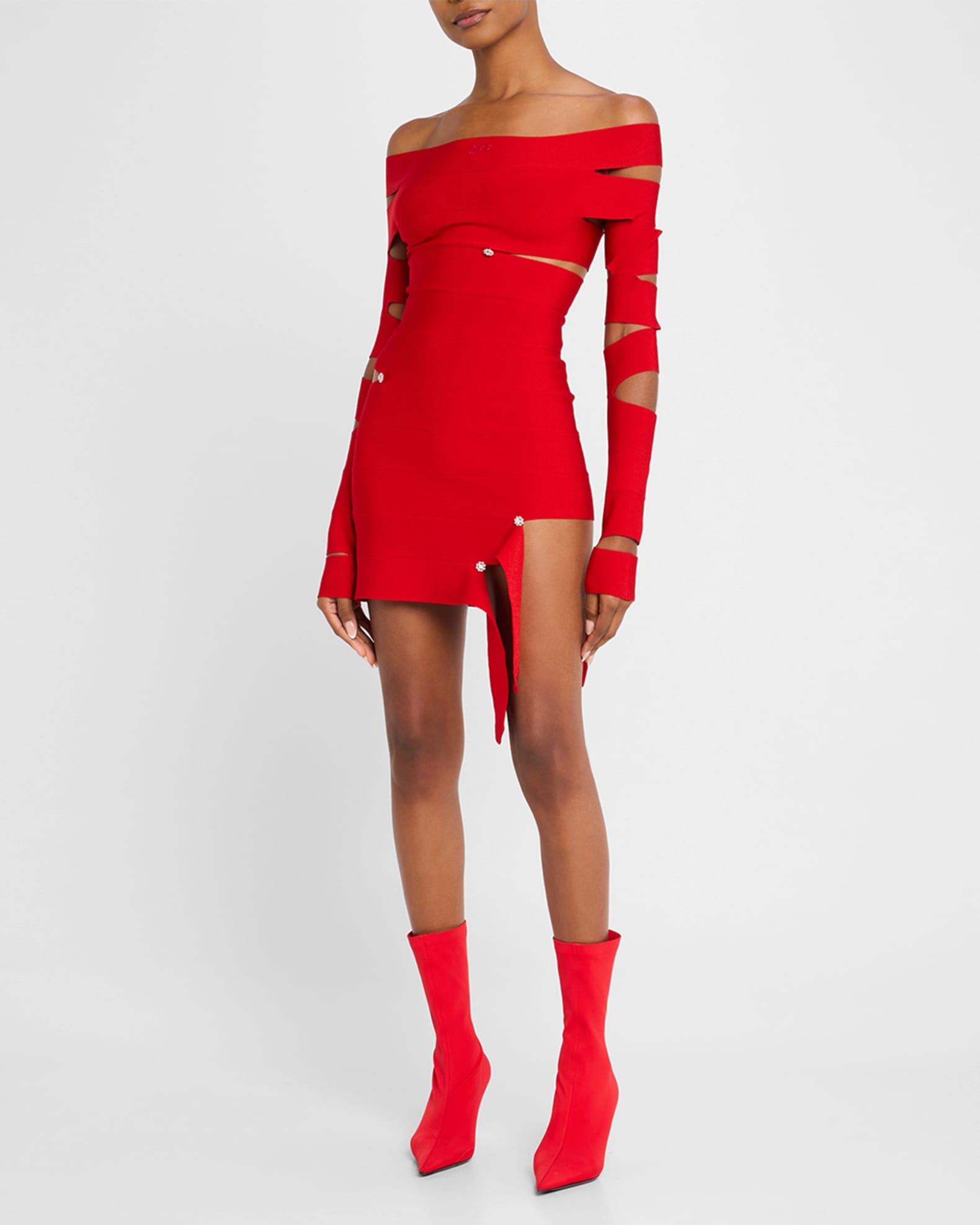 OffWhite OffTheShoulder Bandage Cutout Mini Dress Neiman Marcus