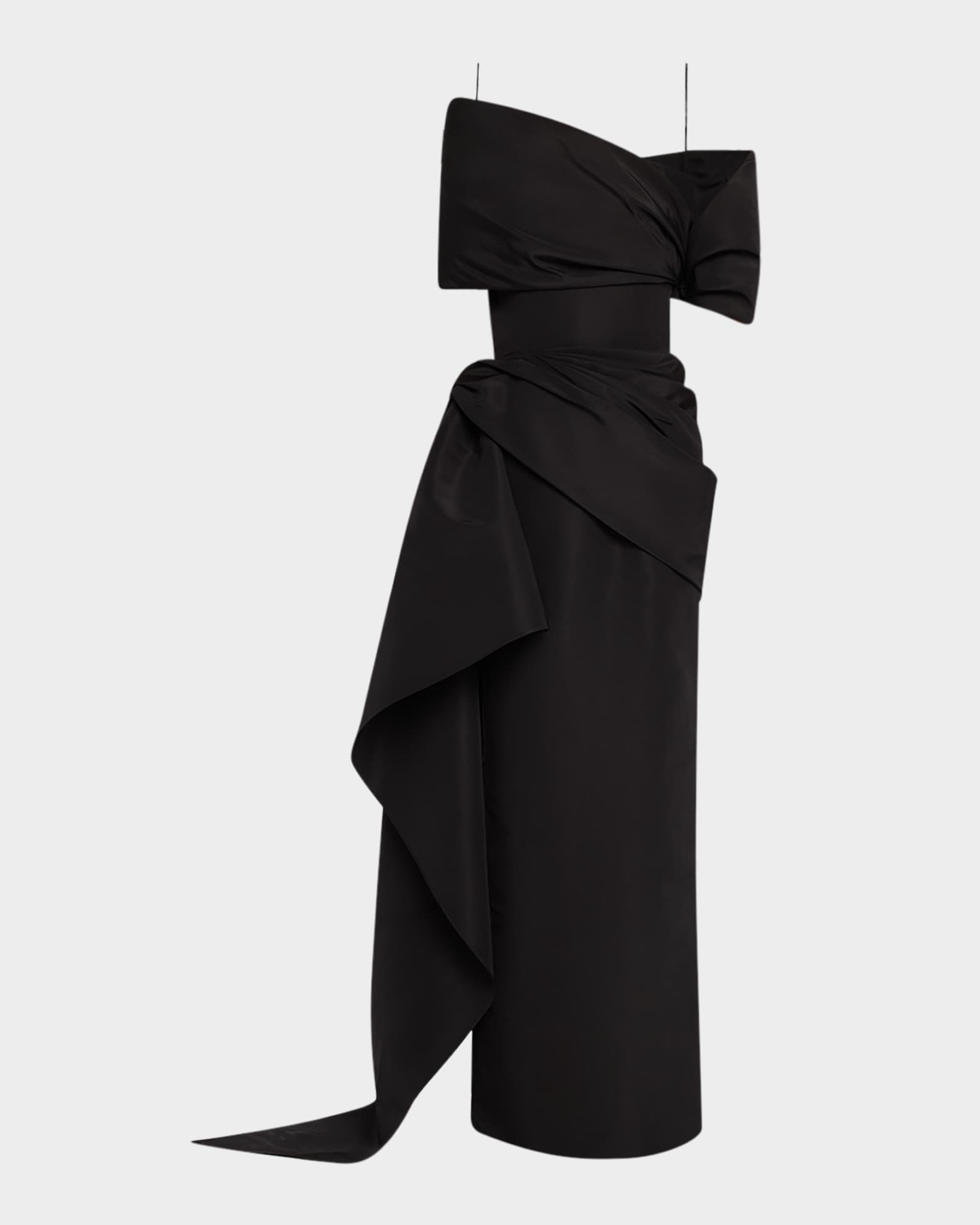 Draped Faille Off-The-Shoulder Gown 0