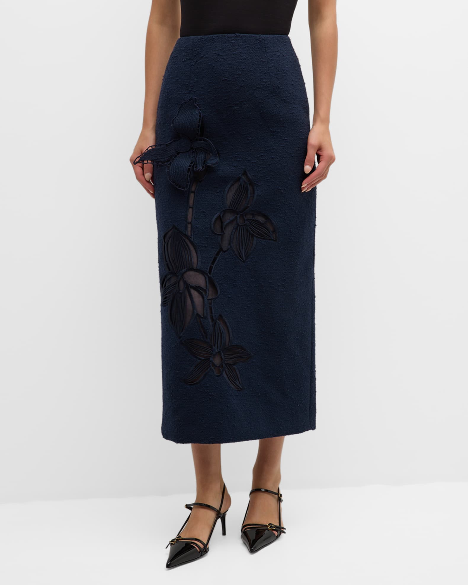 Oscar de la Renta Cotton-Wool Tweed Maxi Pencil Skirt