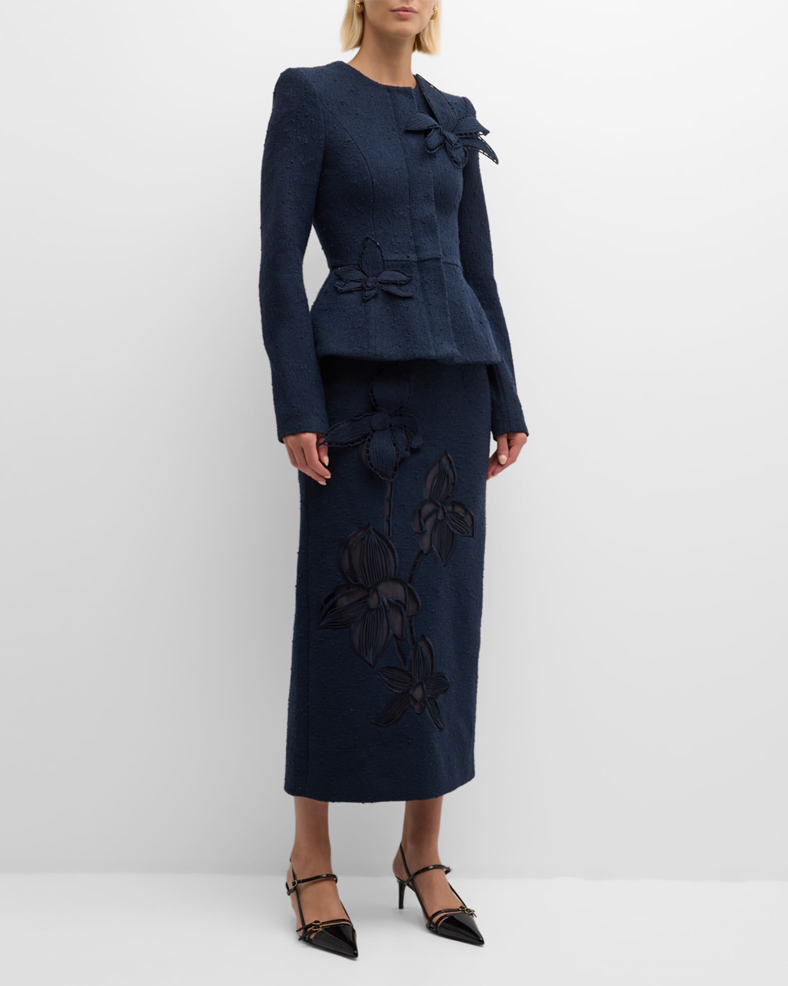 Oscar de la Renta Cotton-Wool Tweed Maxi Pencil Skirt