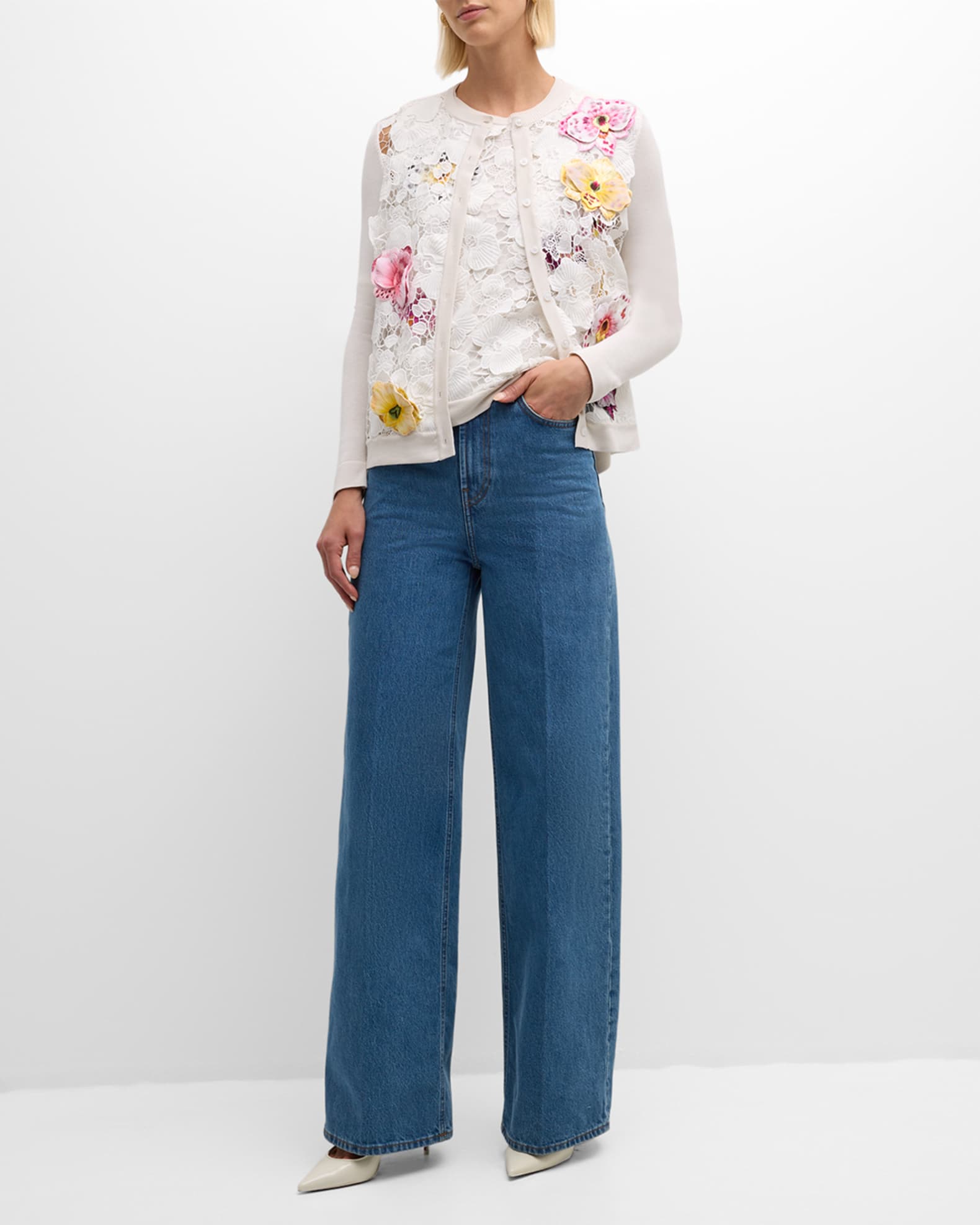 Embroidered lace cardigan top