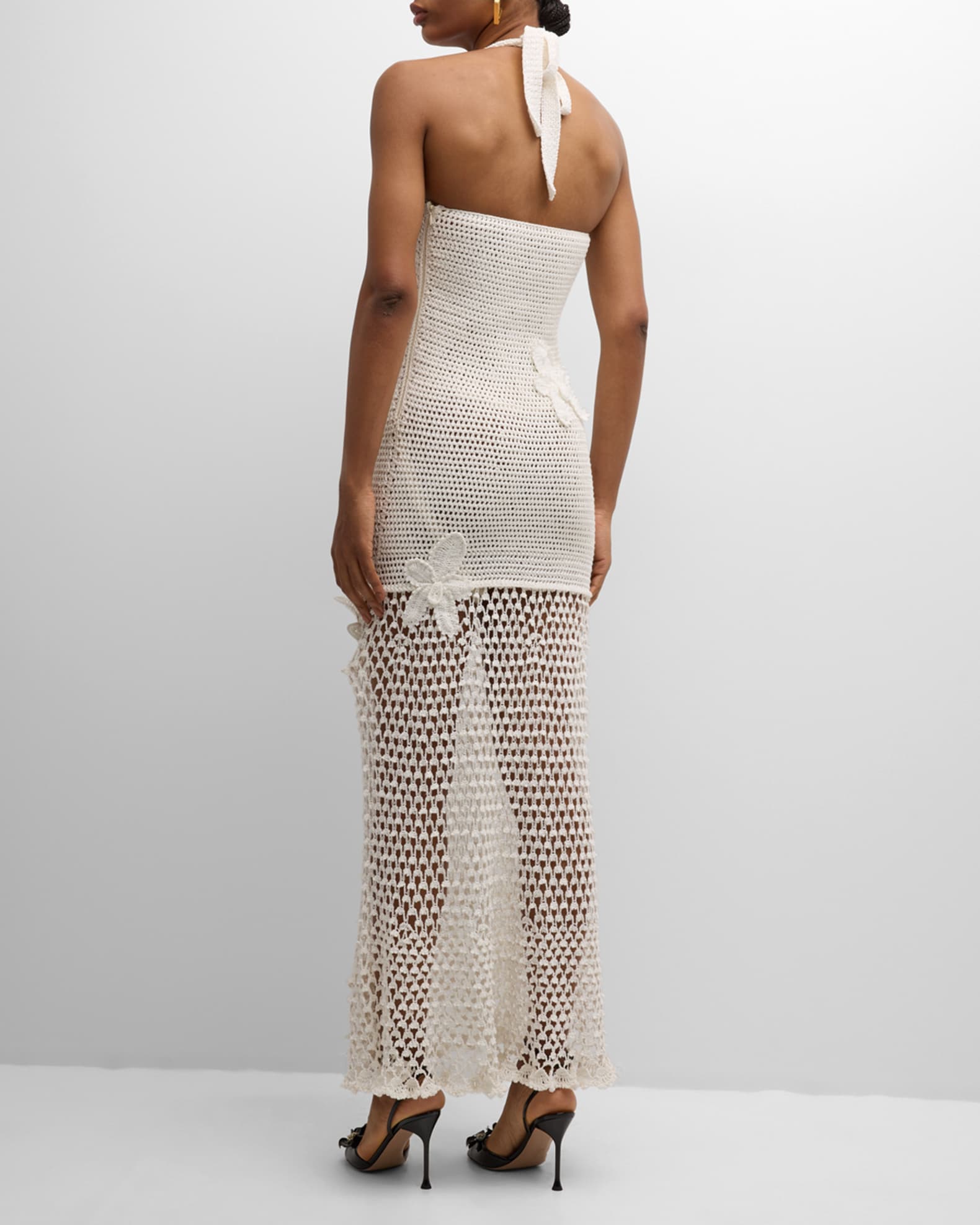 Oscar De La Renta★素敵！Off White Crochet Halter Neck Dress Oscar de la Renta Orchid Crochet Maxi Halter Dress | Neiman