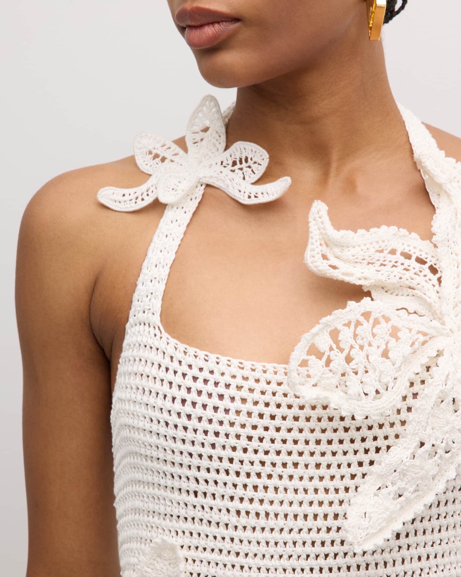 Oscar de la Renta Orchid Crochet Maxi Halter Dress | Neiman
