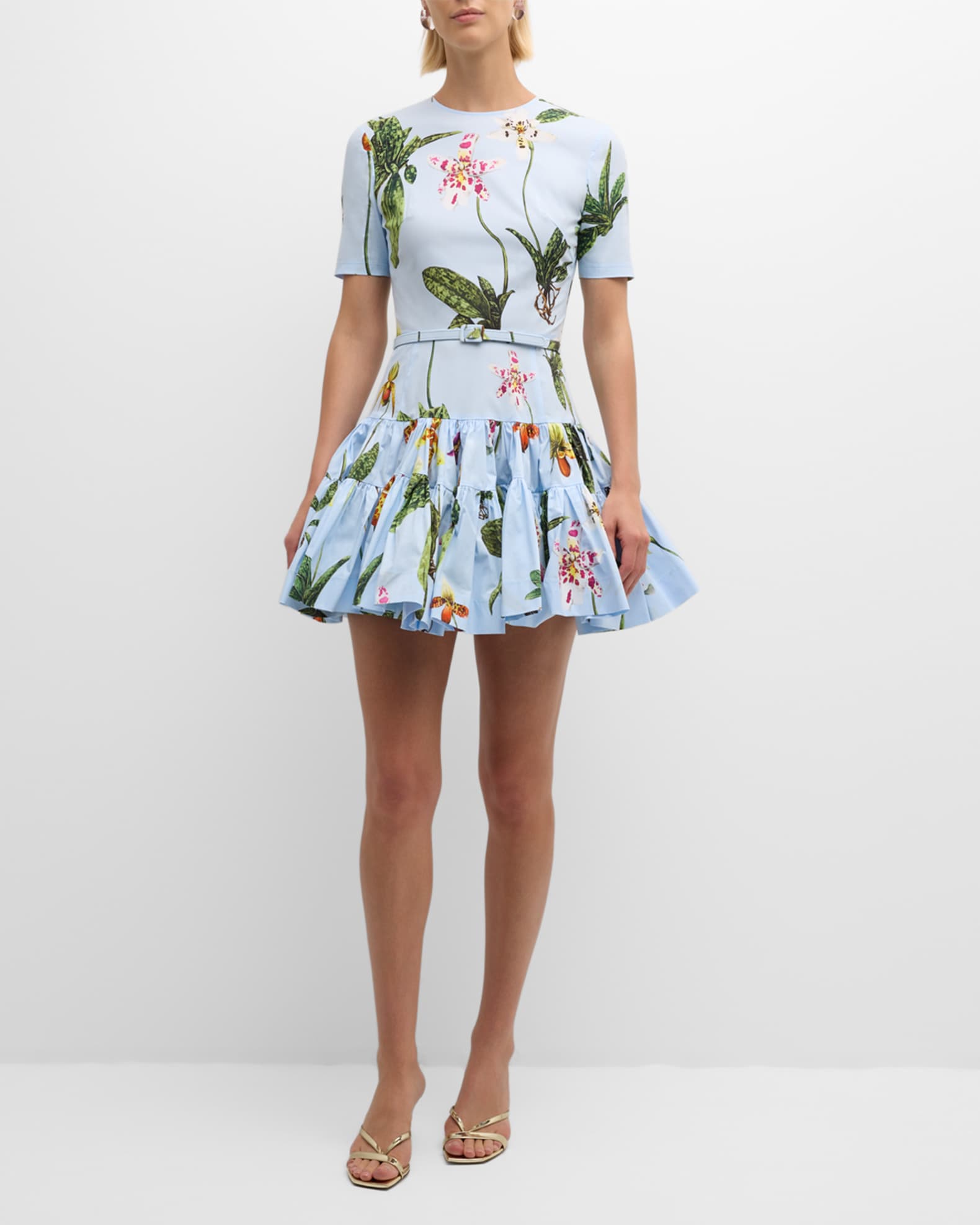 Orchid Poplin Short-Sleeve Tiered Mini Dress With Belt 1