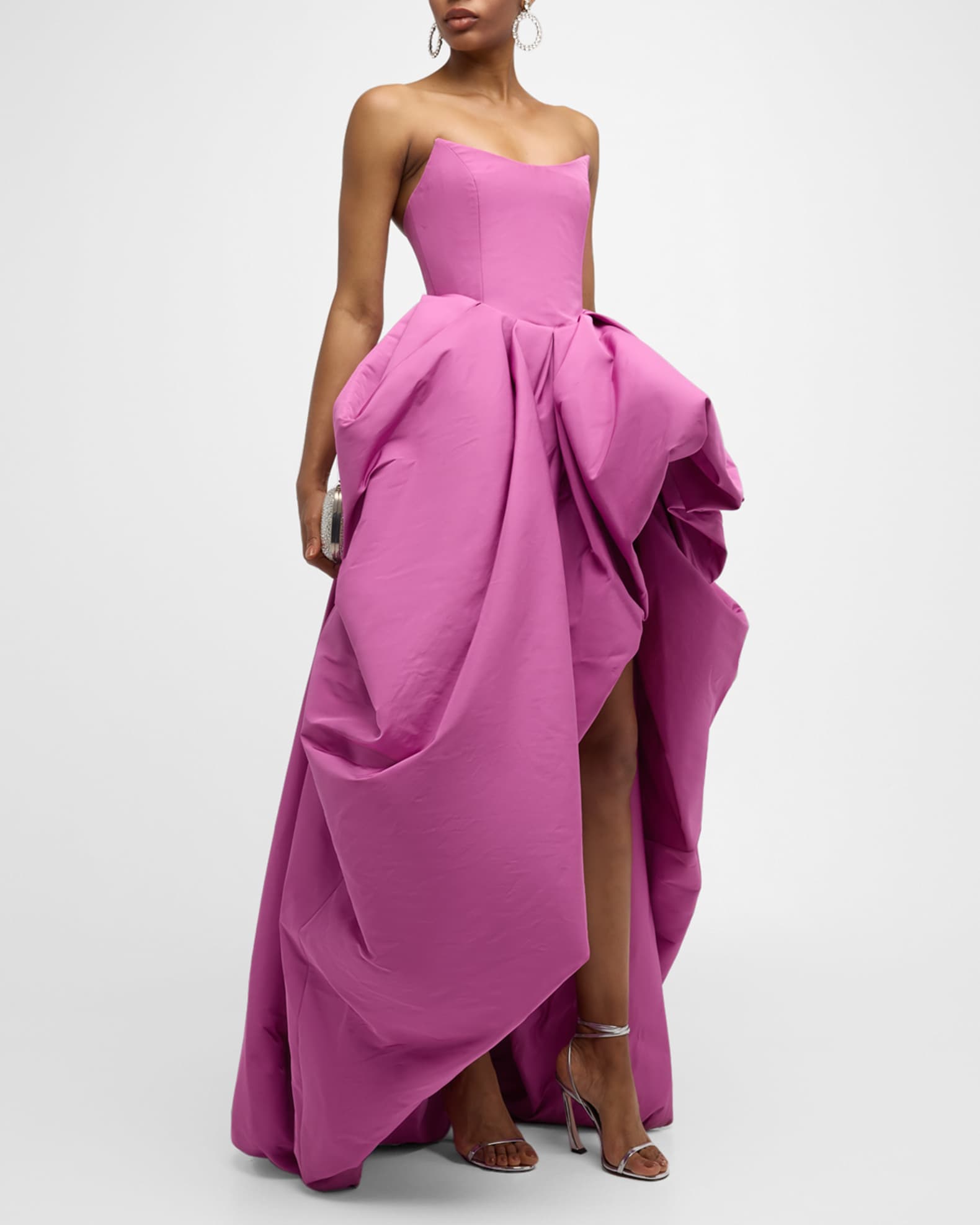 Strapless Draped High-Low Faille Gown 1
