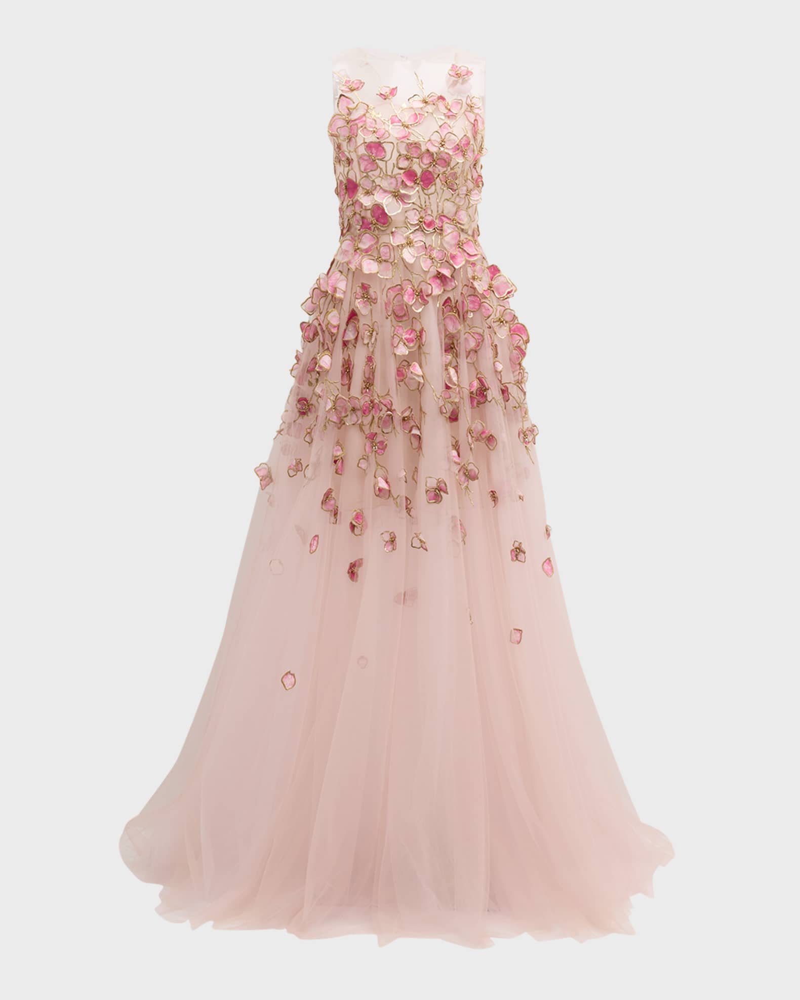 Sleeveless Organza Orchid Embroidered Illusion Gown