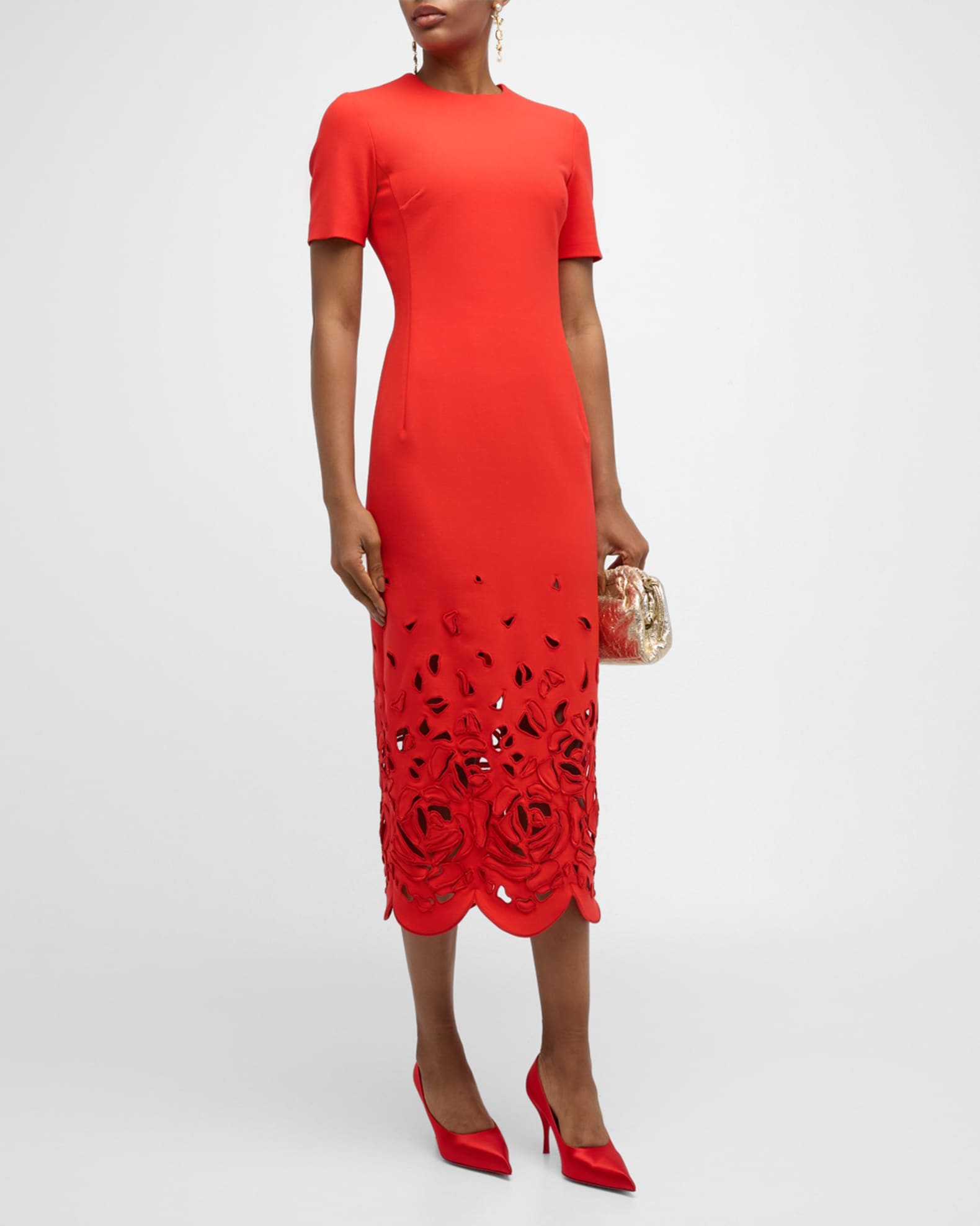 Rose Cutout Stretch-Wool Midi Dress 1