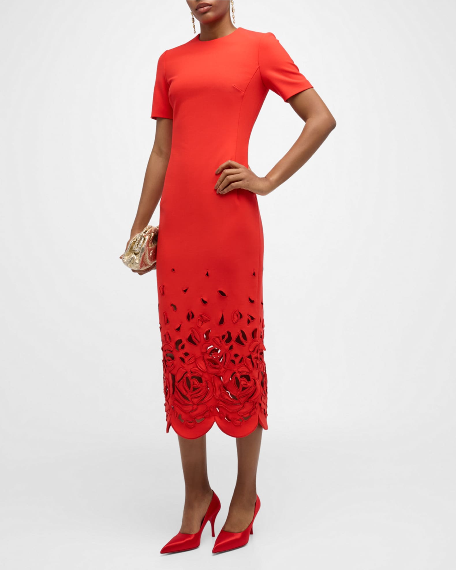 Oscar de la Renta Rose Cutout Stretch-Wool Midi Dress