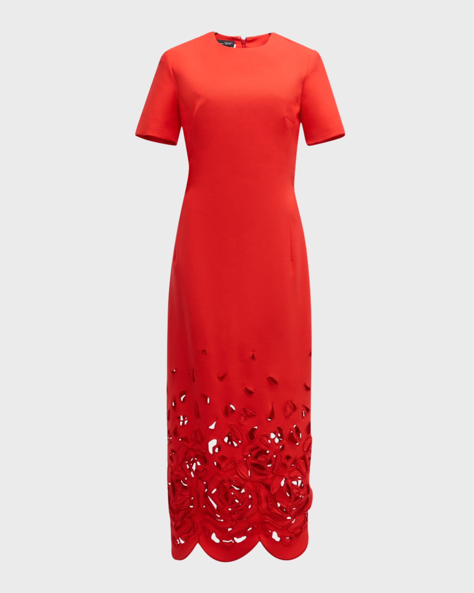 Rose Cutout Stretch-Wool Midi Dress 0