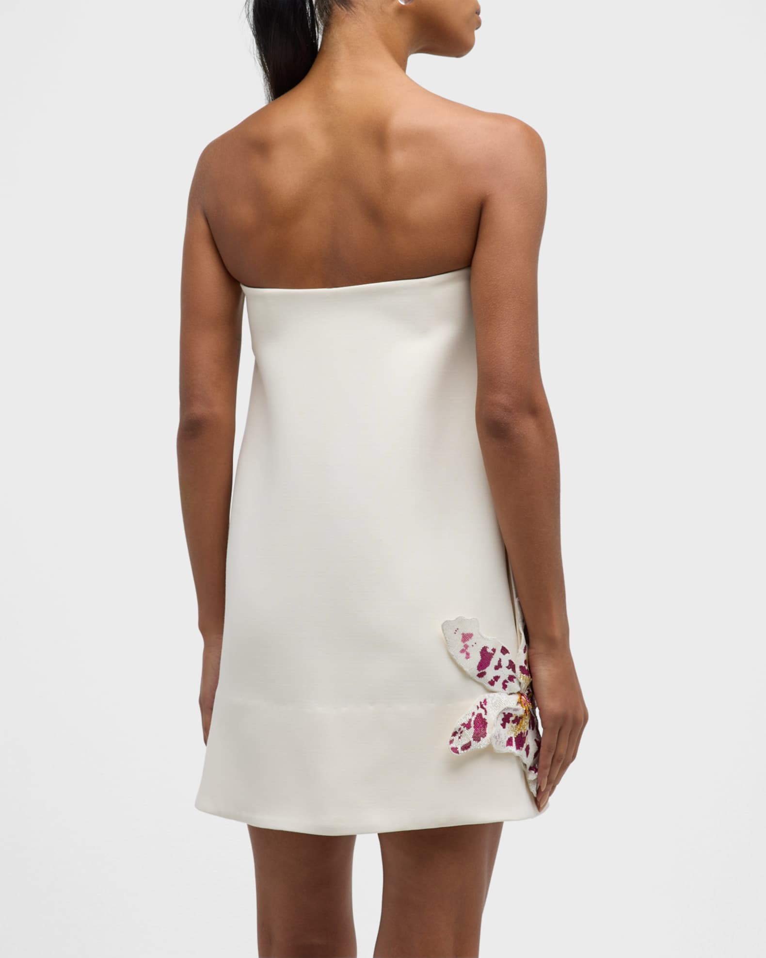 Oscar de la Renta Strapless Watercolor Orchid Bugle Beaded Mini Dress