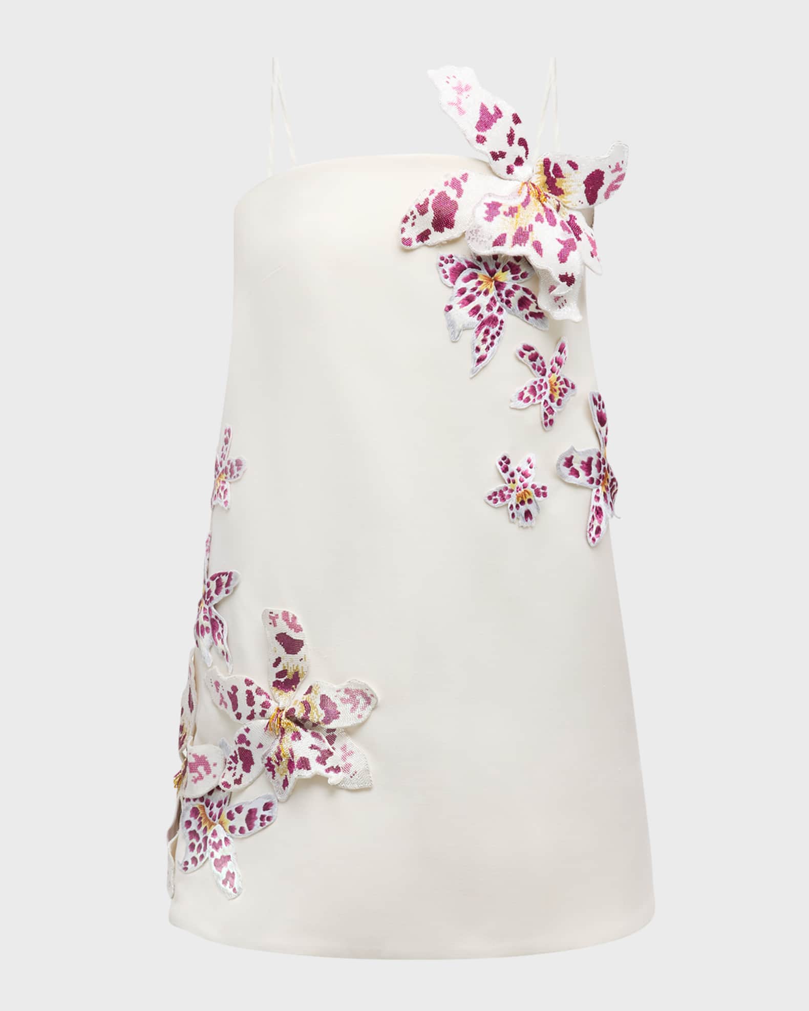 Strapless Watercolor Orchid Bugle Beaded Mini Dress 0