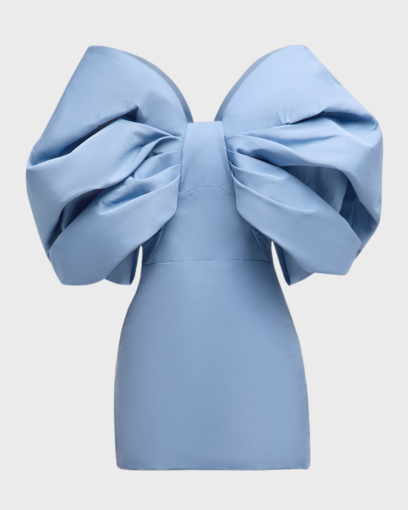 Draped Bow-Sleeve Mini Dress With Train 0