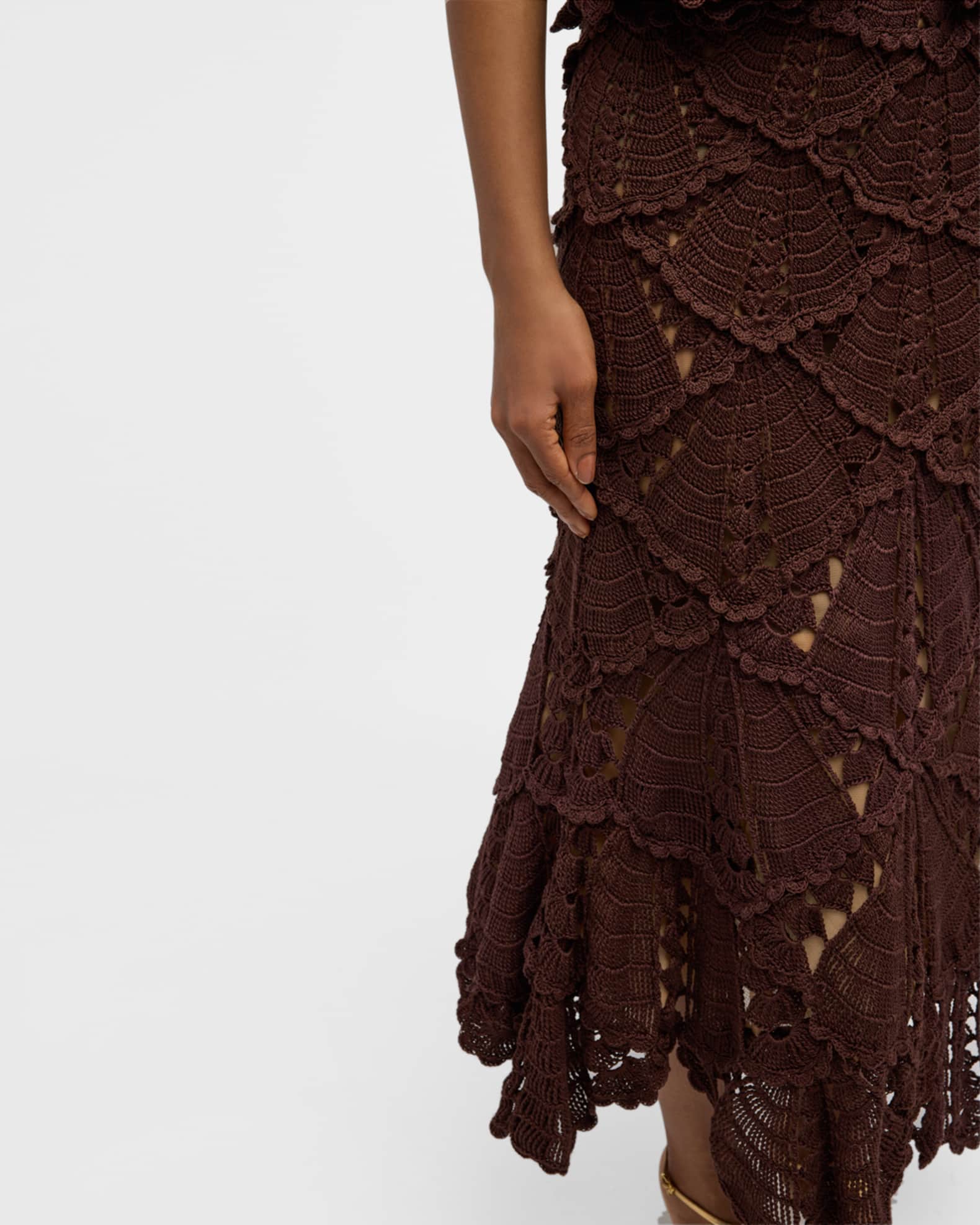 Oscar de la Renta Shell Crochet Knit Flared Midi Skirt