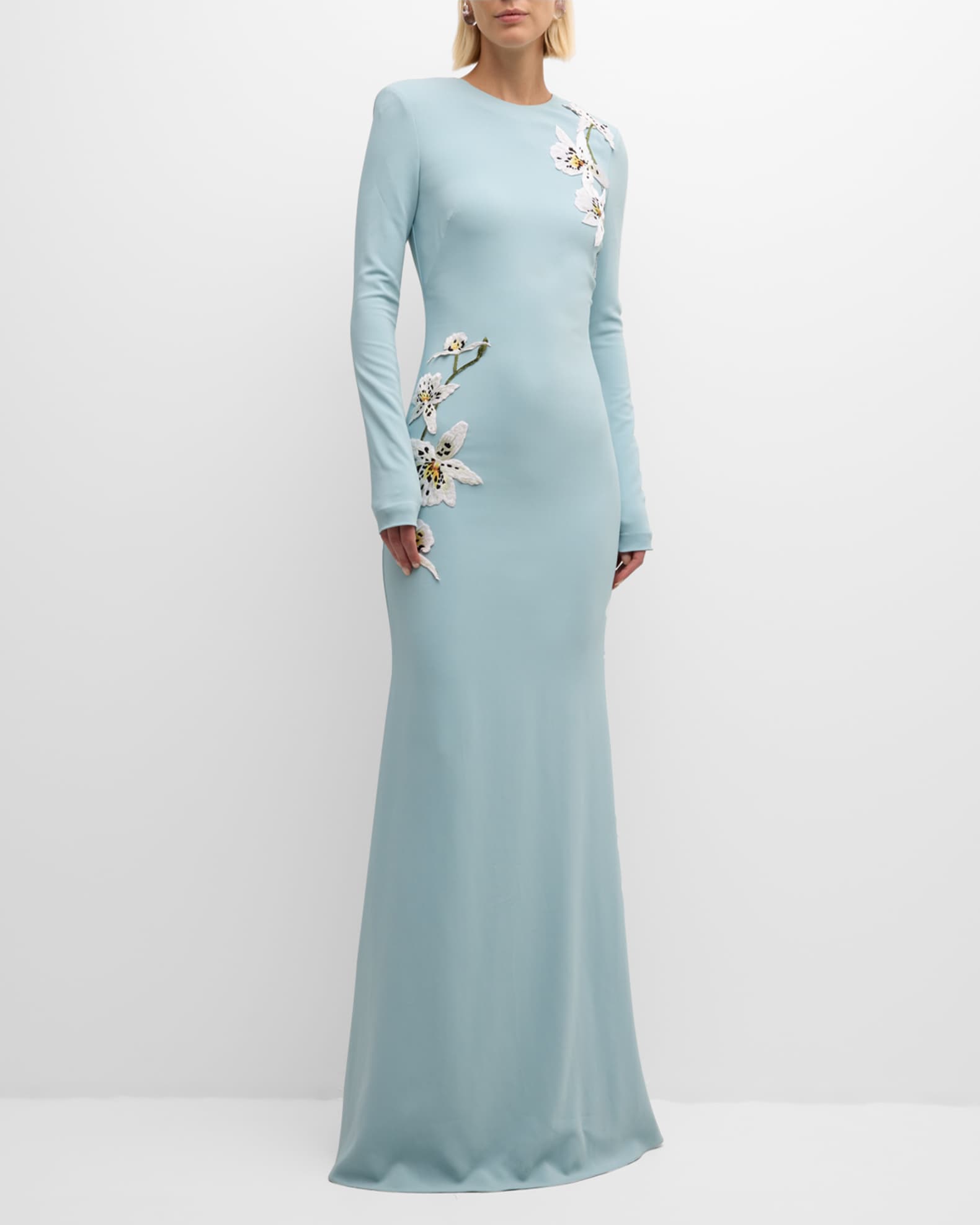 Orchid Embroidered Long-Sleeve Cady Gown 1