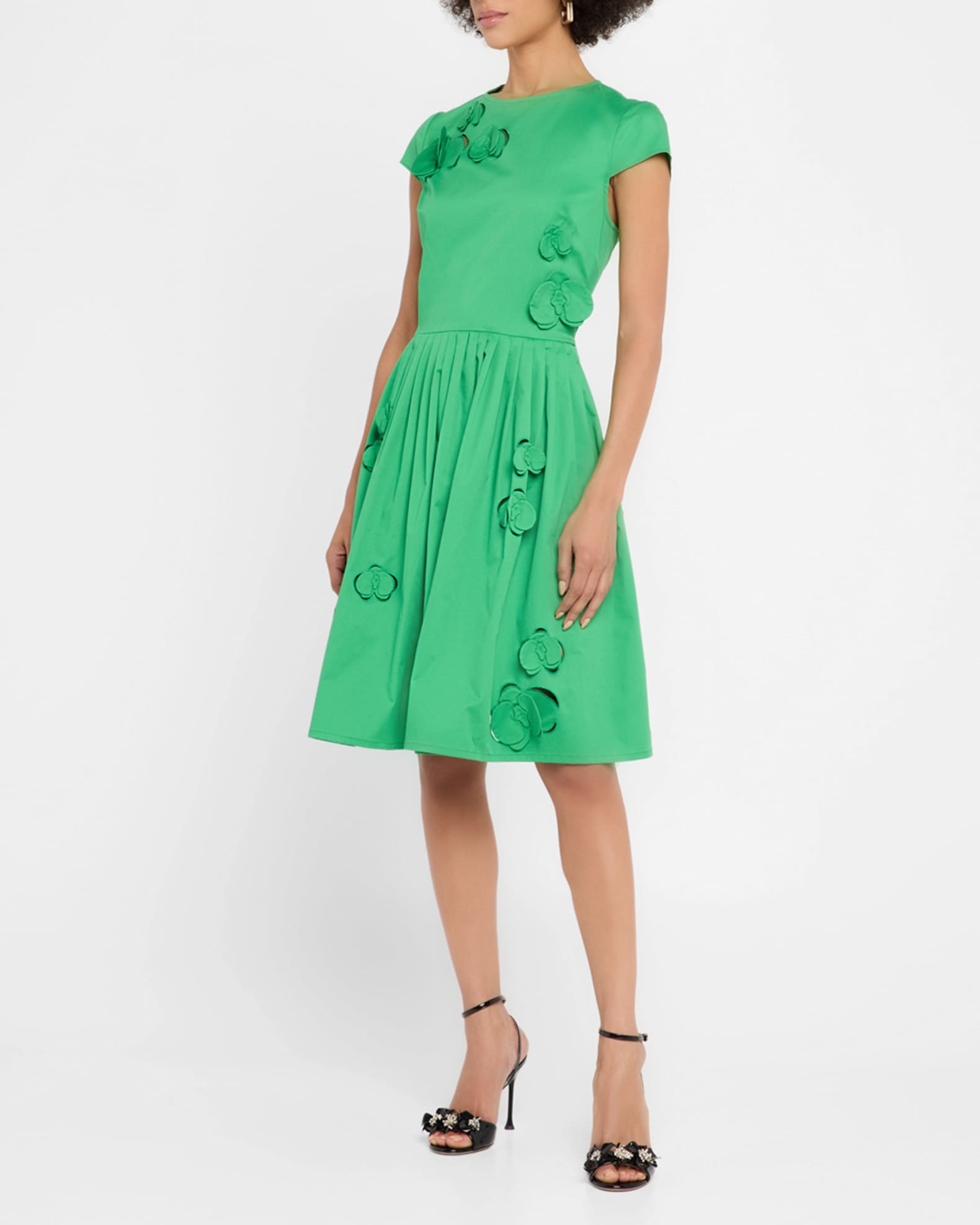 Oscar de la Renta★素敵！Floral Sleeveless Midi Dress Oscar de la Renta Orchid Cutout Cotton-Twill Sleeveless Midi