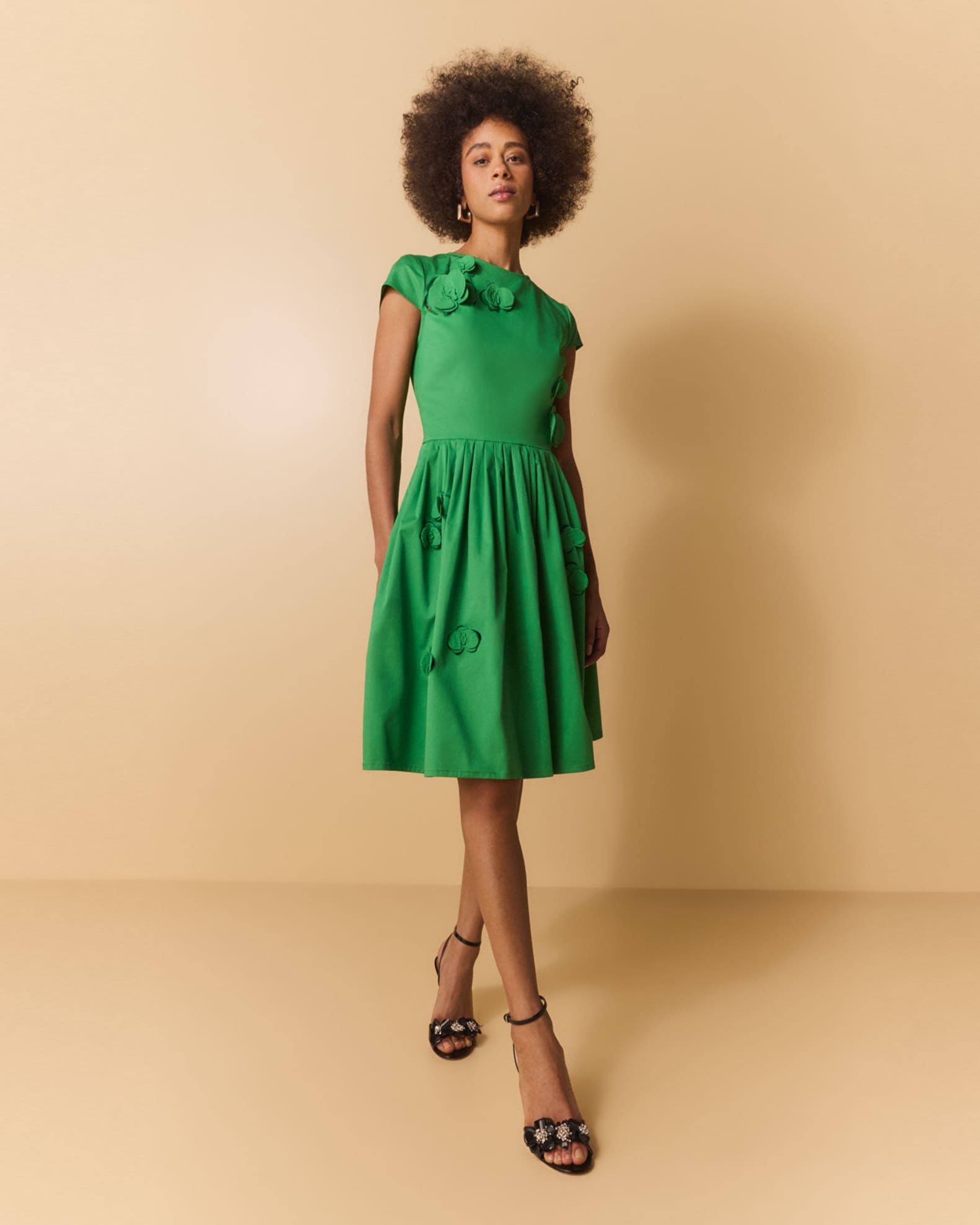 Oscar de la Renta Orchid Cutout Cotton-Twill Sleeveless Midi