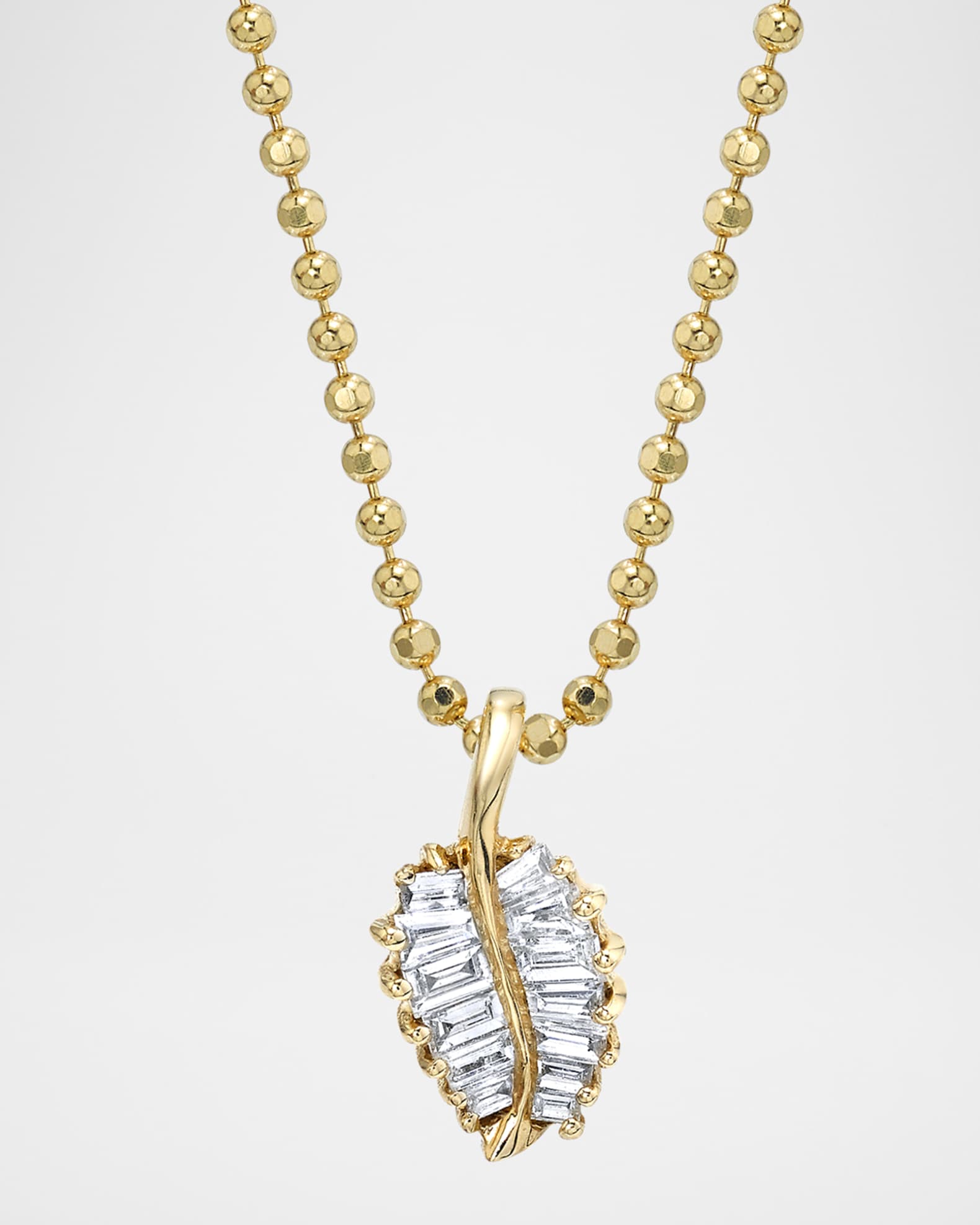Anita Ko Beaded Chain Palm Leaf Necklace Women Diamond 18kt Yellow Gold One Size