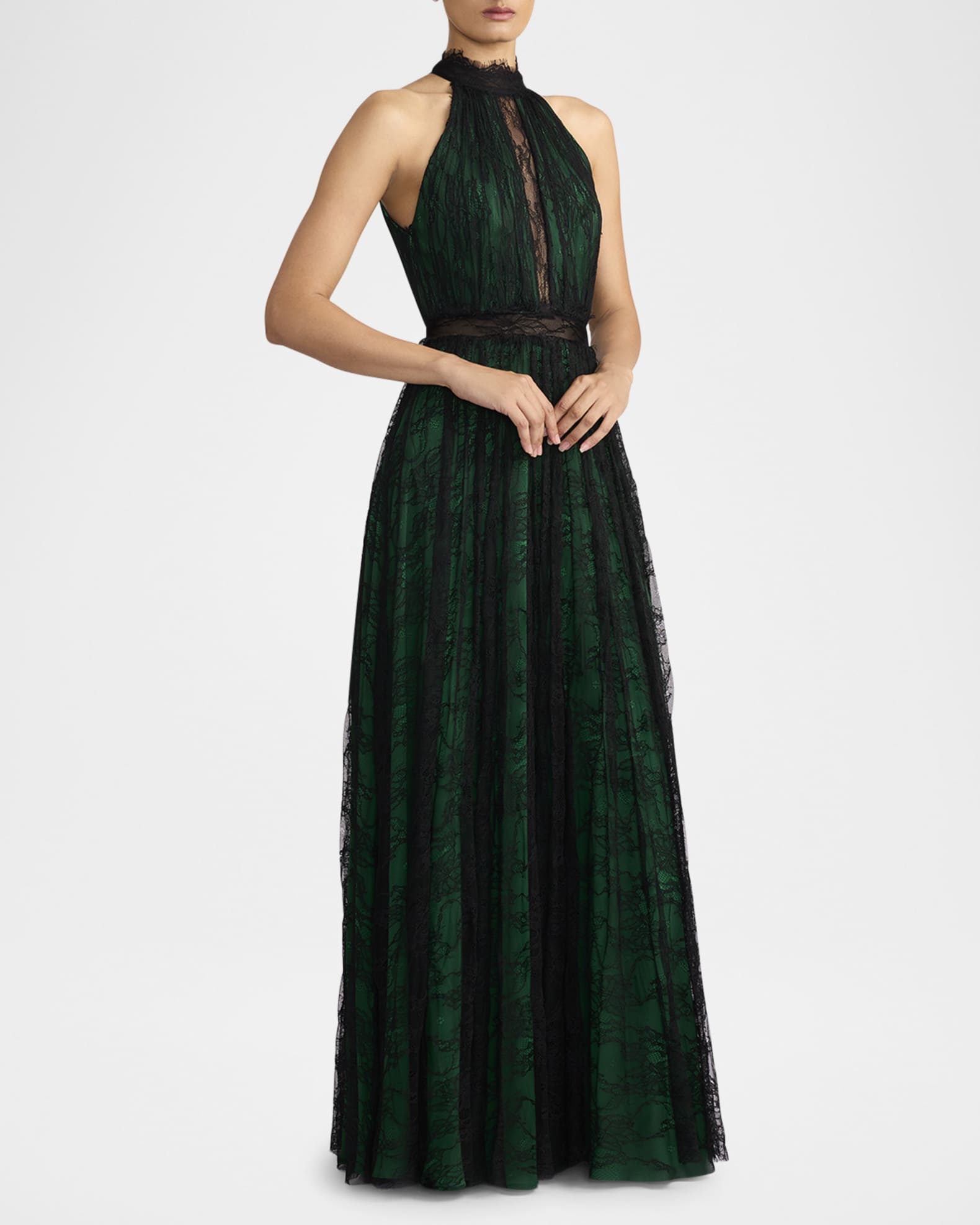 Wicked x Zac Posen Halter Chiffon Lace Gown Black Aurora