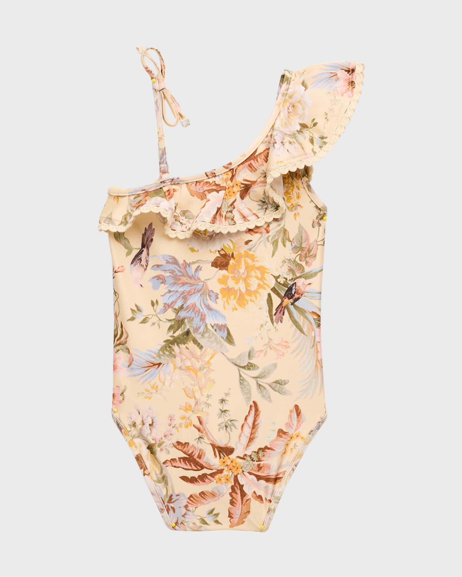 Girl's Tallow Floral-Print Frill One Shoulder Swimsuit, Size 1-12 1