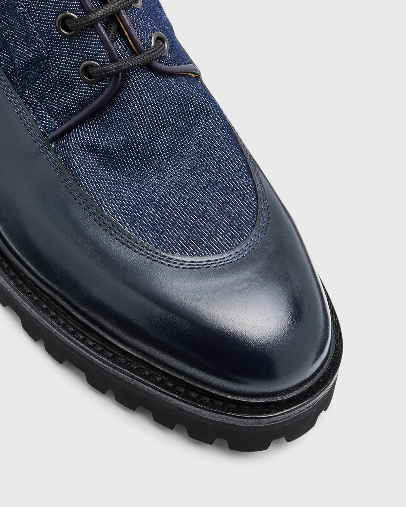 John Lobb Men's Peak Denim and Leather Lace-Up Boots | Neiman Marcus