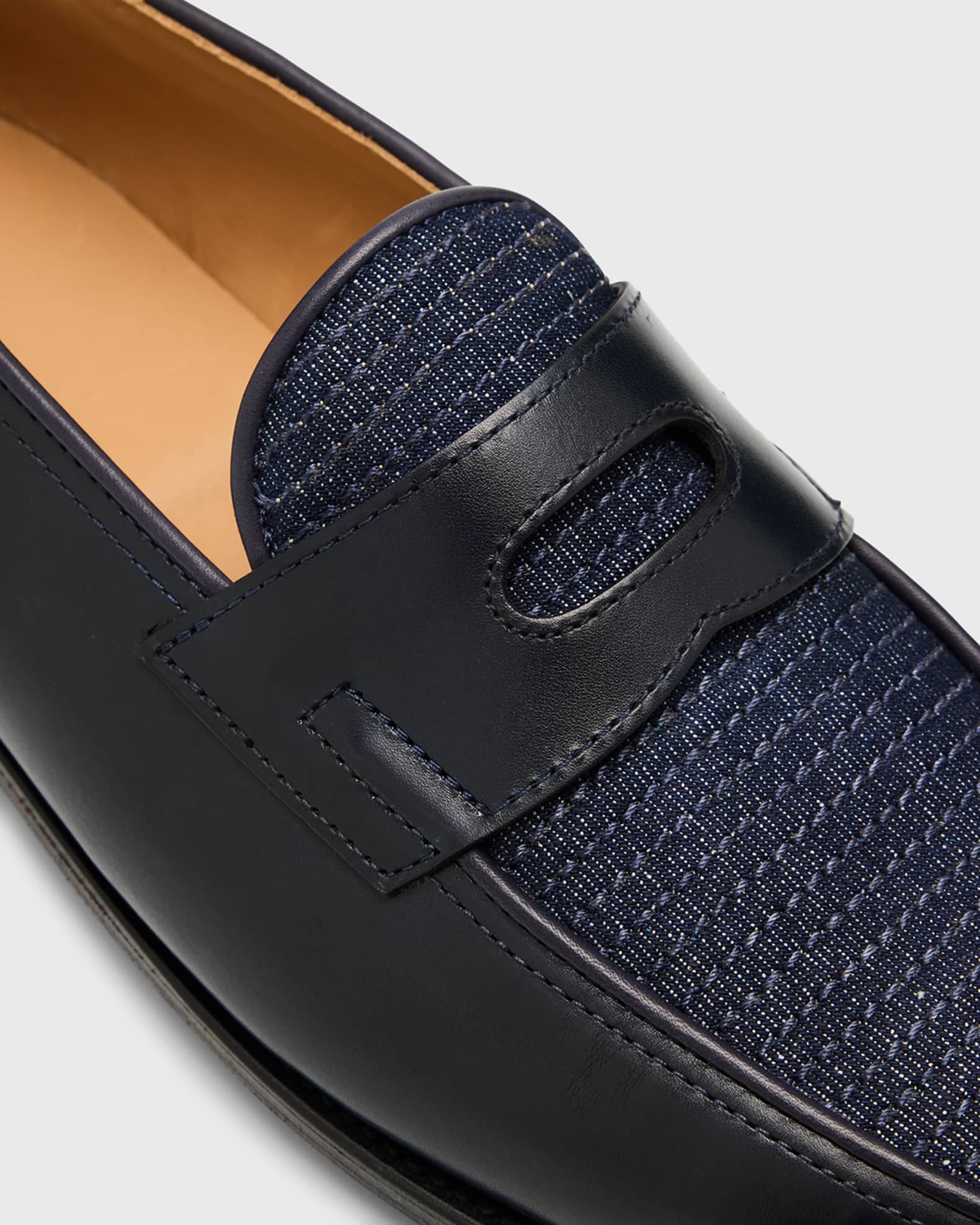 John Lobb Men's Lopez Denim and Leather Penny Loafers
