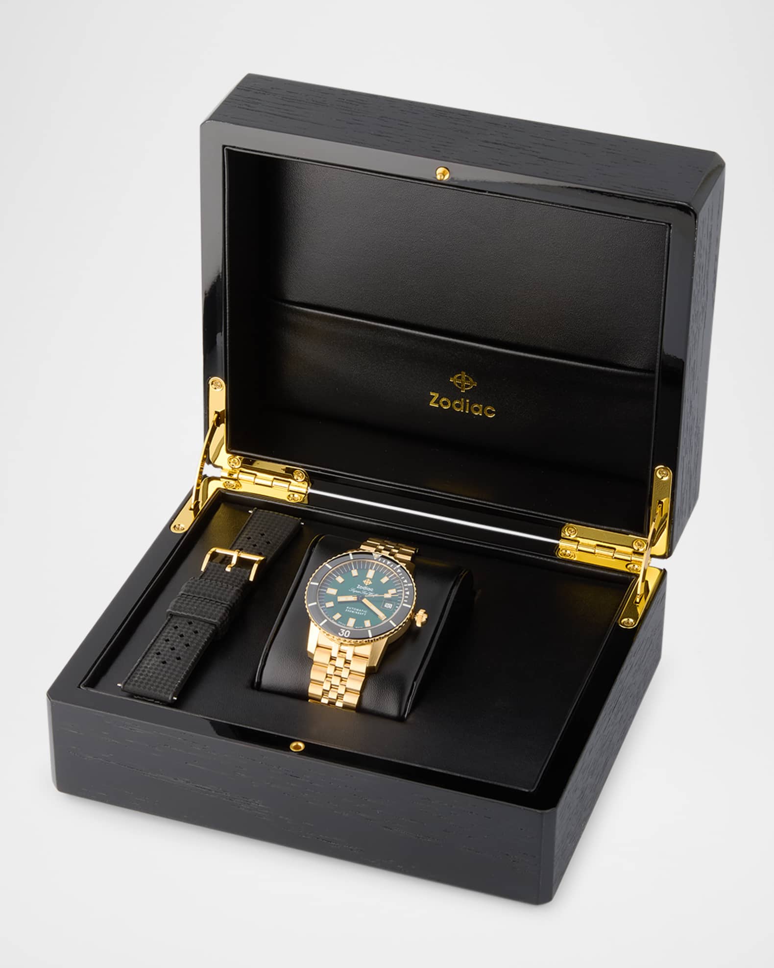 ZODIAC Limited Edition Men s Compression Diver Automatic 18K Gold Plated Bracelet Watch Gift Set 40mm Neiman Marcus