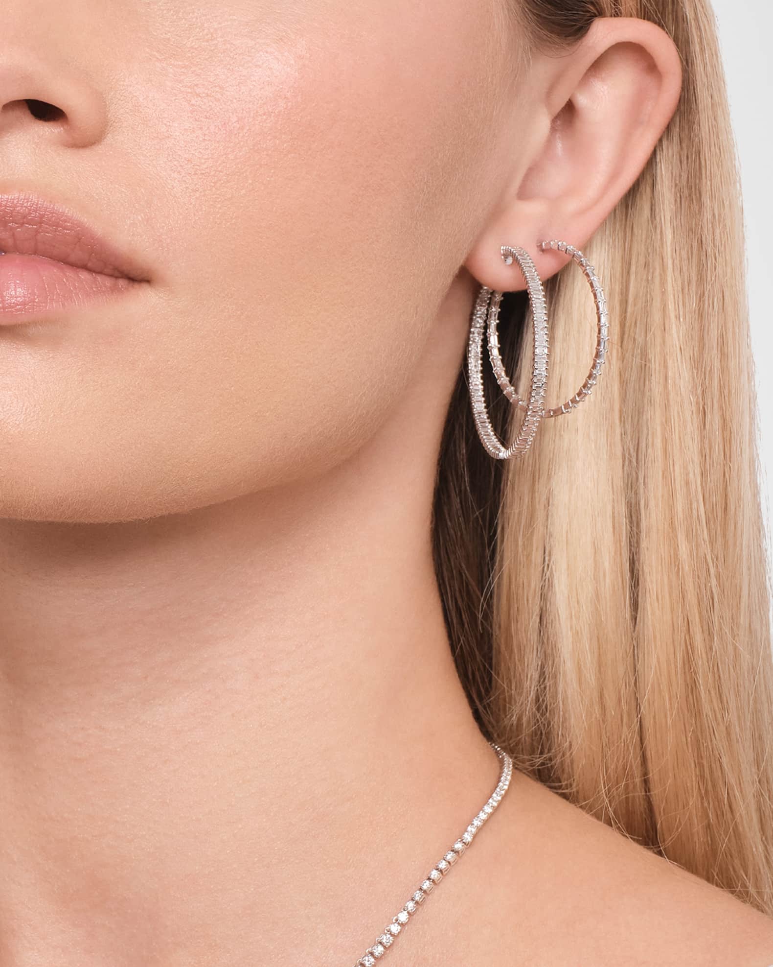 Inside/Outside Baguette Diamond Hoop Earrings, 30mm 1