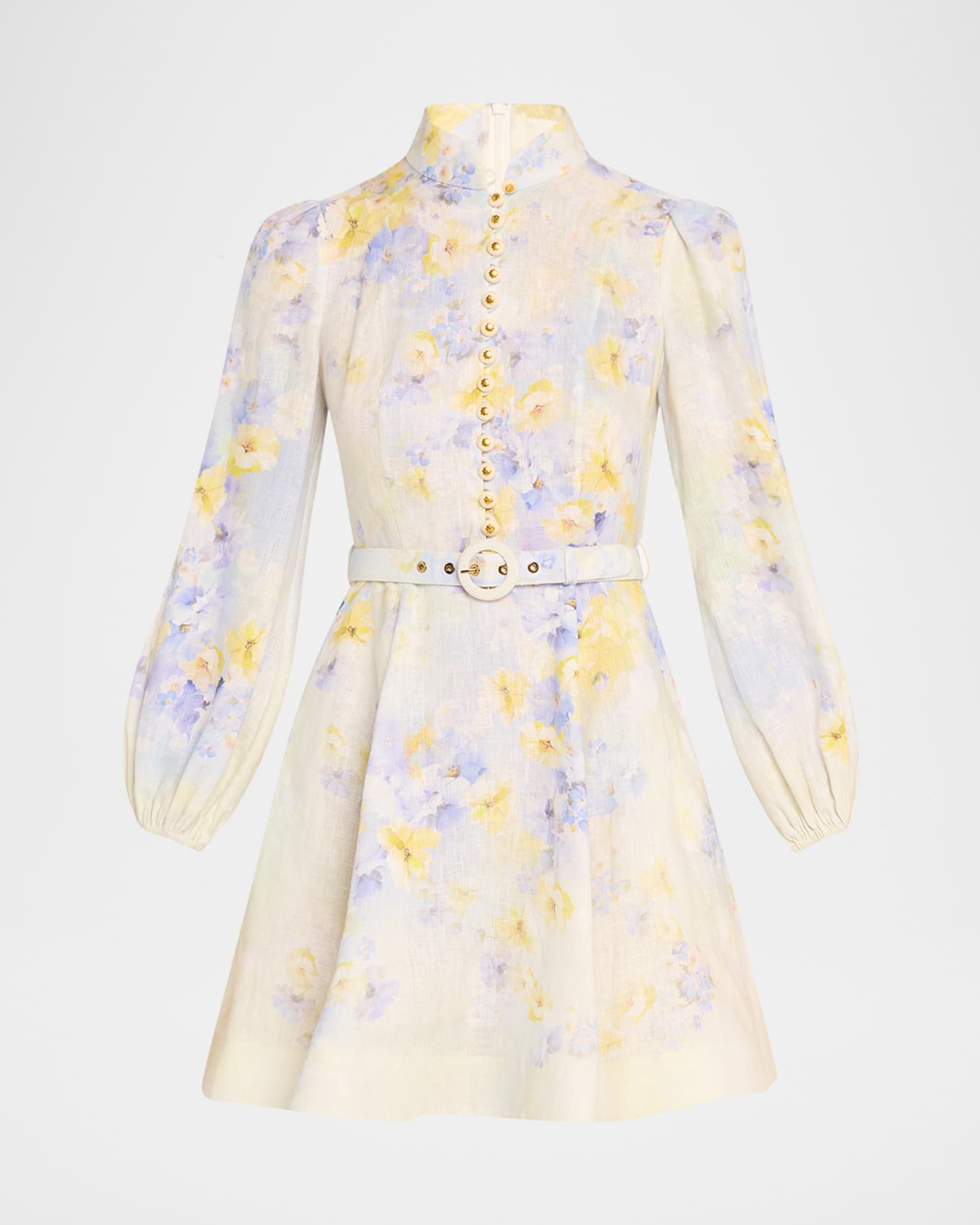 Zimmermann Crush Buttoned Mini Dress Lilac Floral