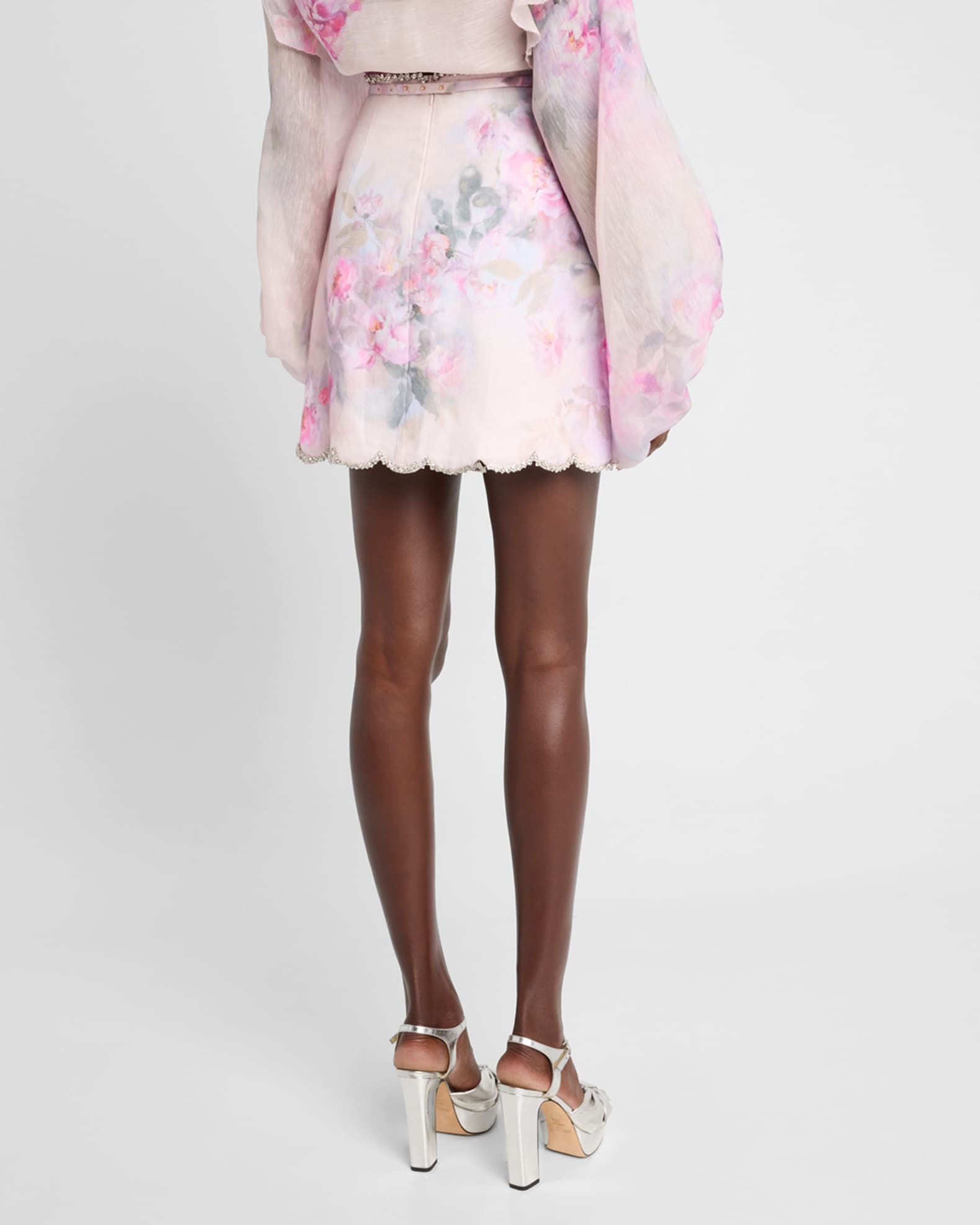 ミニスカート ZIMMERMANN CRUSH SCALLOPED MINI SKIRT Crush Scalloped Mini Skirt Pink Floral Online | Zimmermann